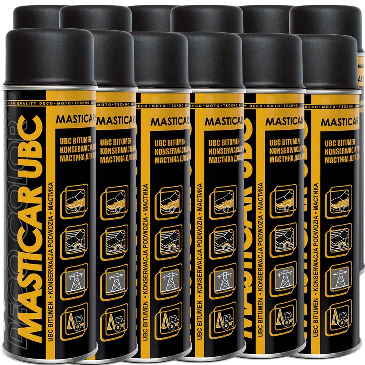 Deco Color 12er Sparpack Masticar 500ml Unterbodenschutz-Spray auf Bitumen-Basis