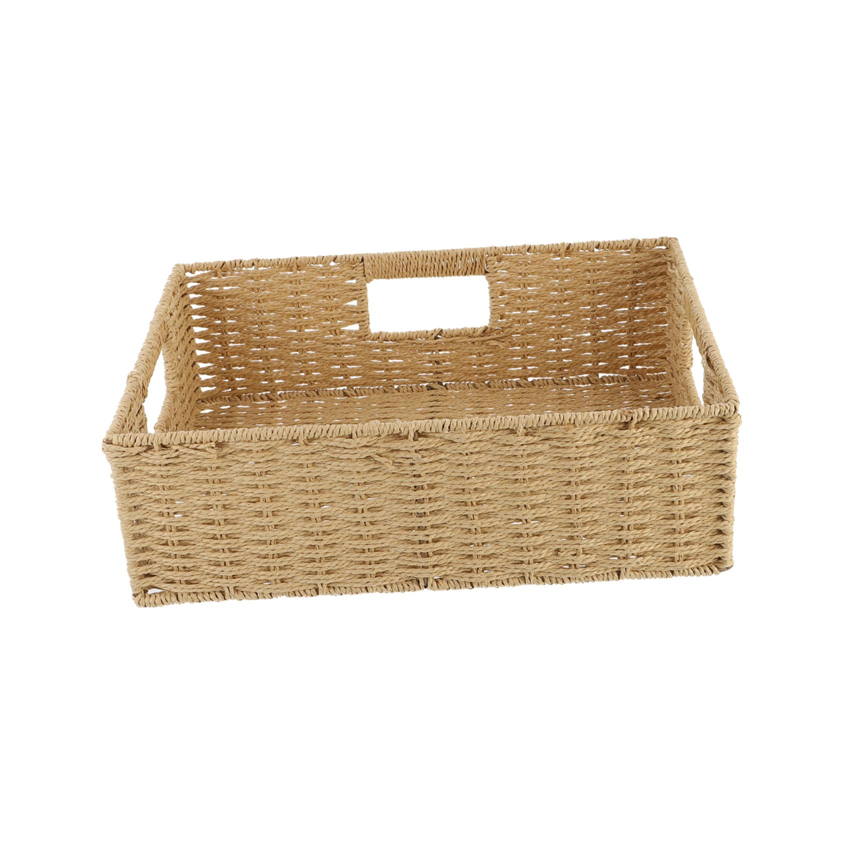Panier de rangement beige en rotin tressé pour linge et bureau