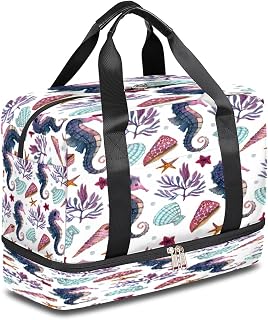 Bolsa esportiva de viagem de cavalo marinho coral concha para mulheres meninas grande bolsa de fim de semana bolsa de mão bolsa de bagagem esportiva bolsa de ginástica para viagens férias acampamento, Seashell,Coral