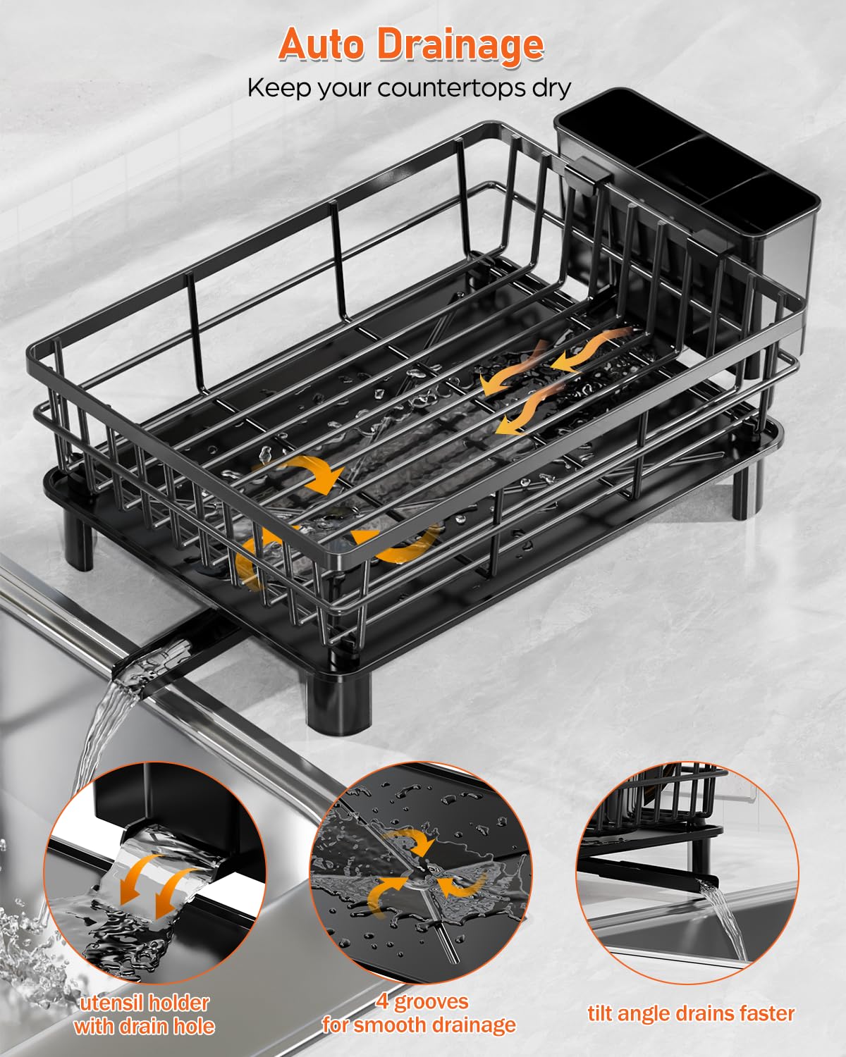 LIONONLY Égouttoir Vaisselle 2 Niveaux Acier Inoxydable - Séchoir Vaisselle Avec Égouttoir Et Porte-Ustensiles