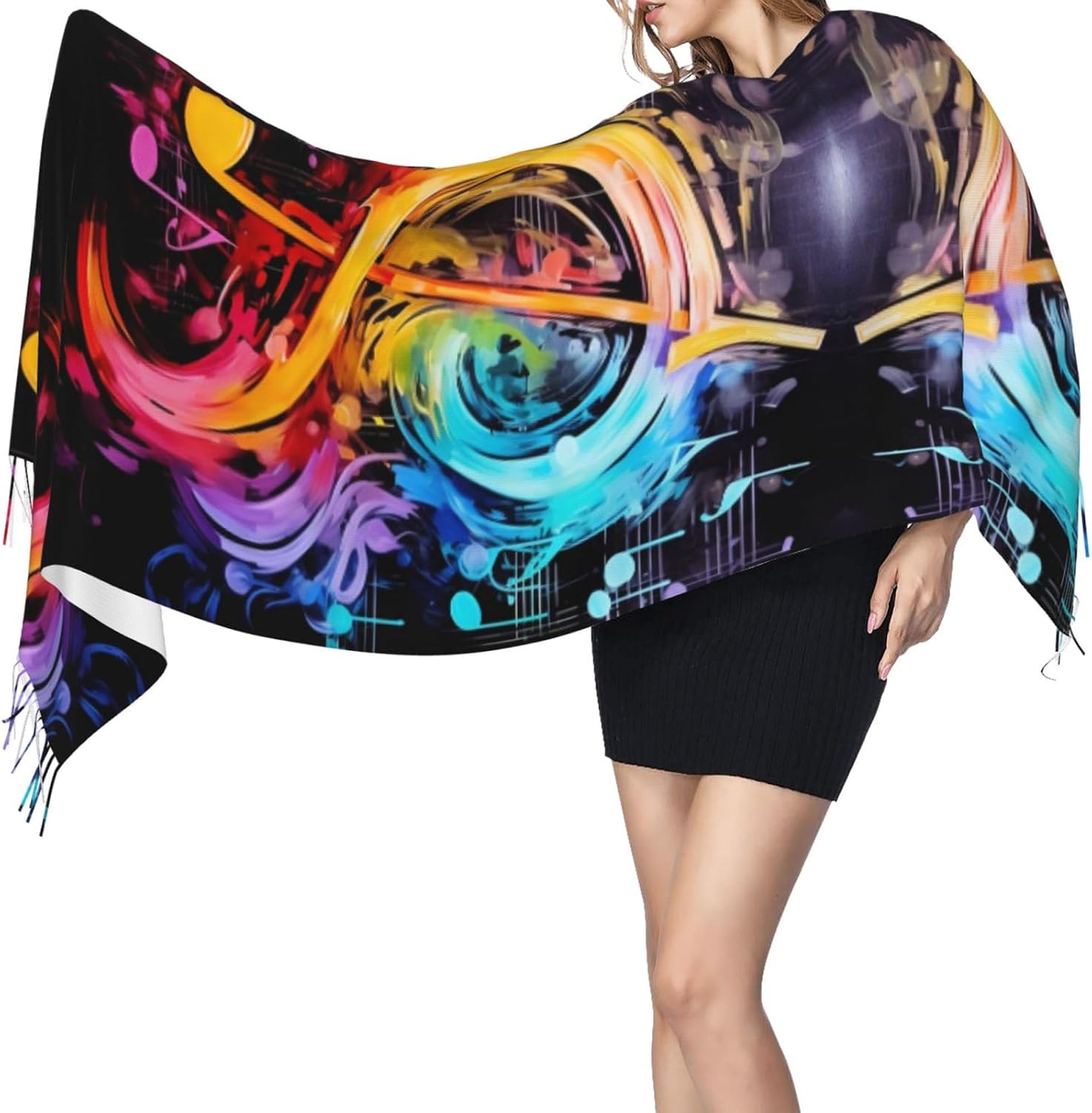 Colorful Music Notes Soft And Lightweight Shawl,Tassel Scarf image 3