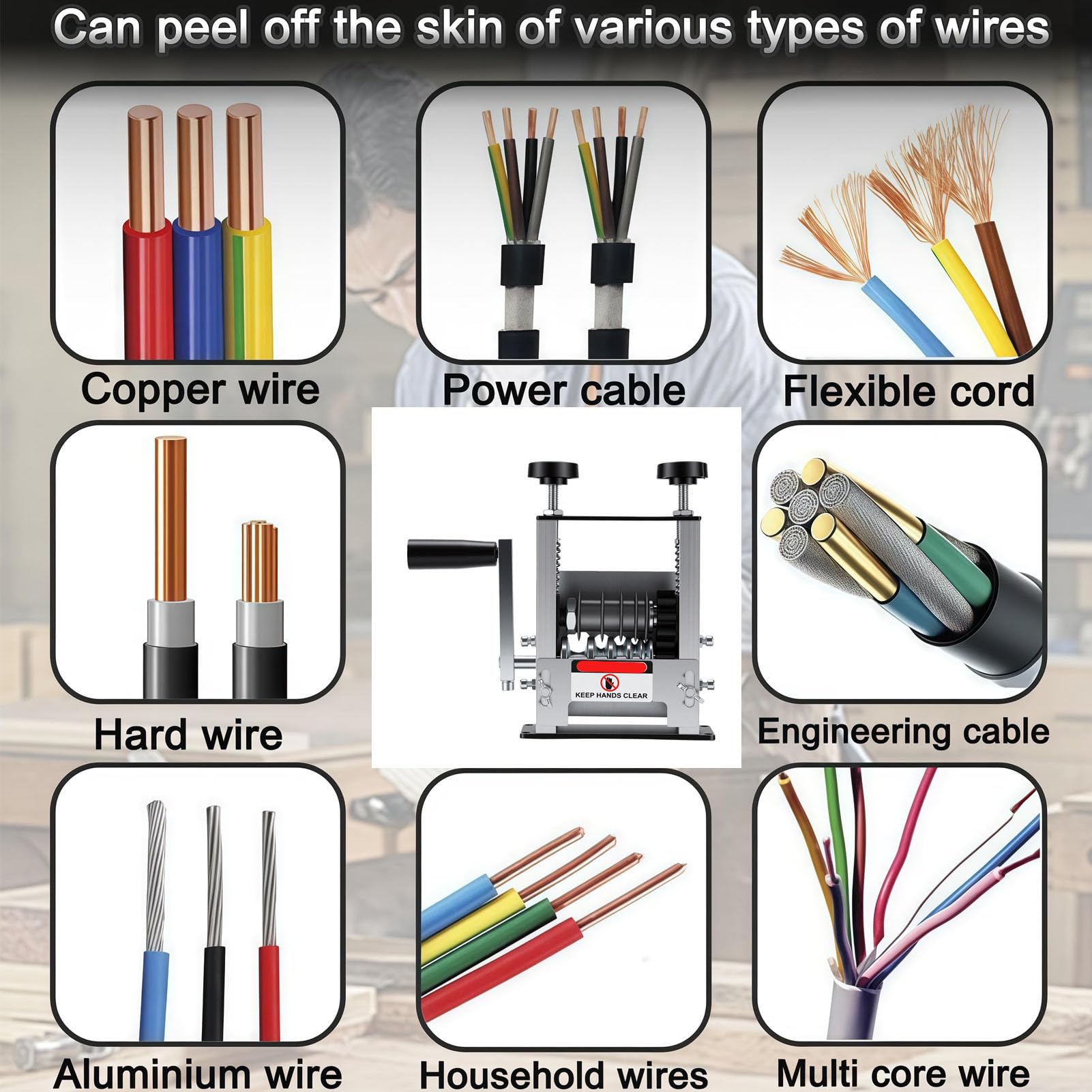 ViaGasaFamido Máquina Peladora de Cables Manual, Herramienta de Taladro Eléctrico Confiable para Cables de 3-17 Mm, Pelado de Grado Profesional para Electricistas y Aficionados Al Bricolaje,