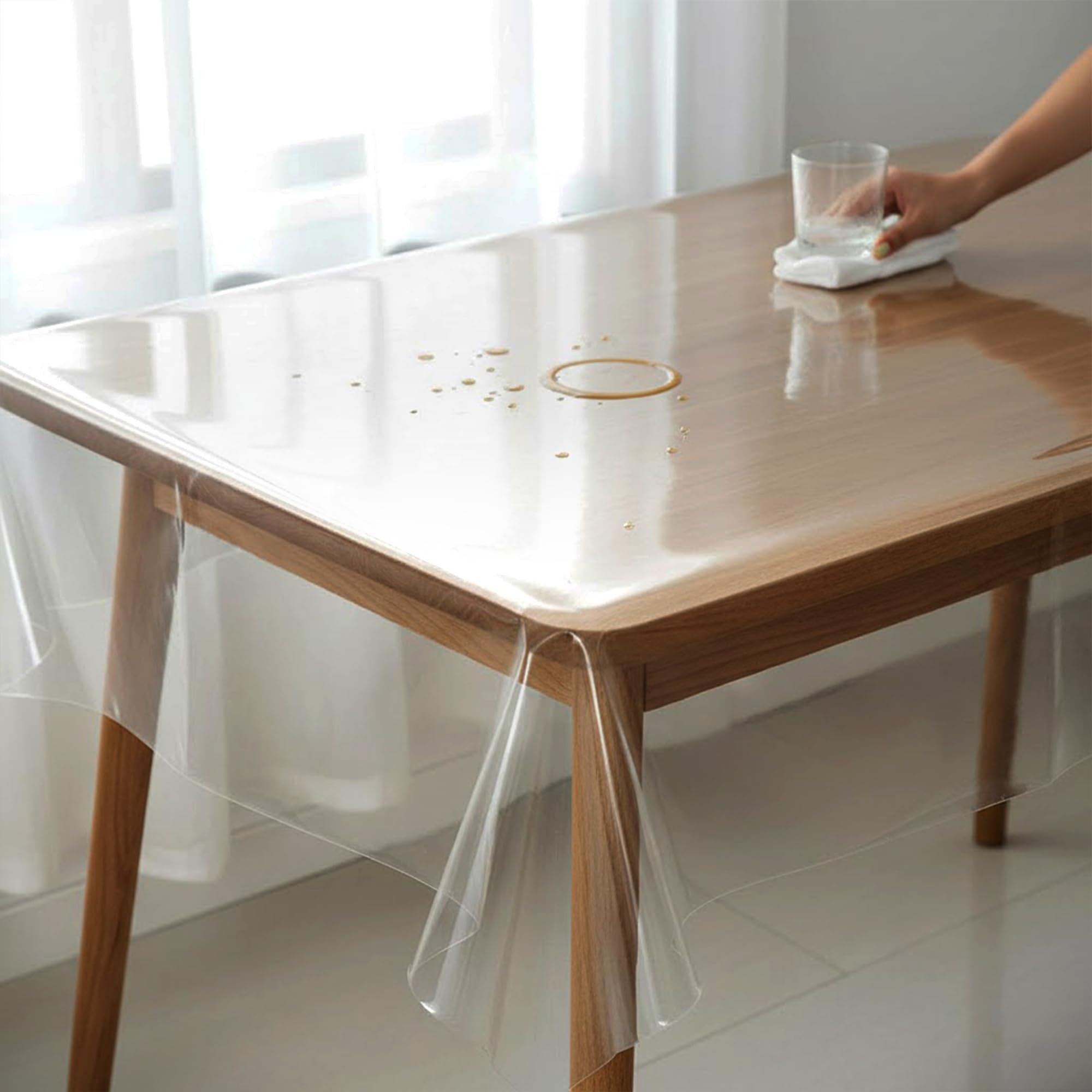 GLUN® Transparent PVC Dining Table Cover for 6 Seater (90x60 Inch), Transparent Boundary Table Protector, Waterproof & Scratch-Resistant Cover-image-42