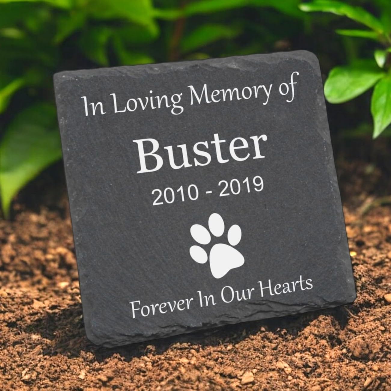 Personalised Pet Memorial Slate Plaque, Garden Grave Marker with Paw Print, Customised with Pet's Name and Dates