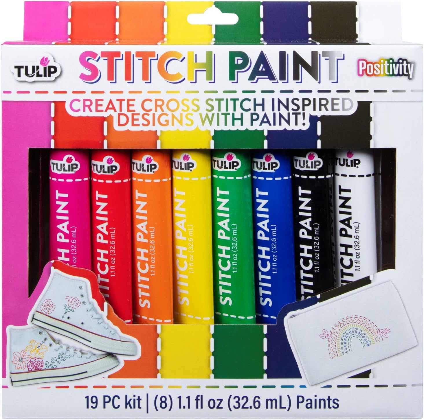 TULIP Stitch Paint, Fabric Paint with the Look of Embriodery, 8 Rainbow Colors in 1.1 fl oz Tubes, Fashion DIY Craft