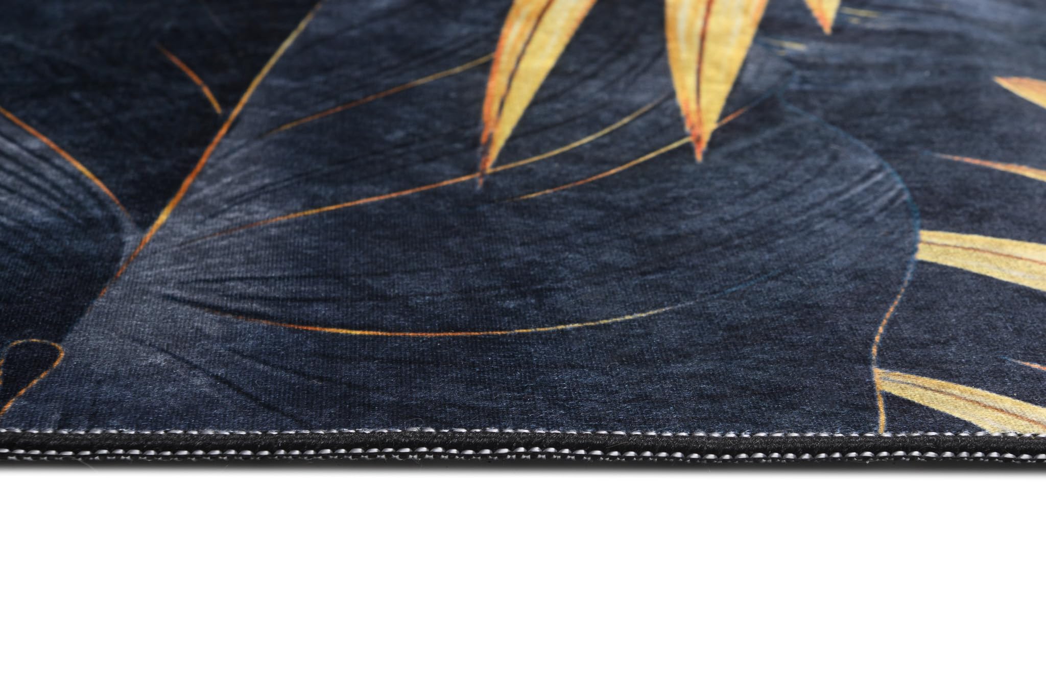 TAPISO Toscana Tapis de Salon Chambre Salle à Manger Bureau Entrée Ado Design Moderne Bleu Marine Jaune Imprimé Motif Feuilles de Monstère Palmier Poil Court Doux Léger Antidérapant 200 x 300 cm