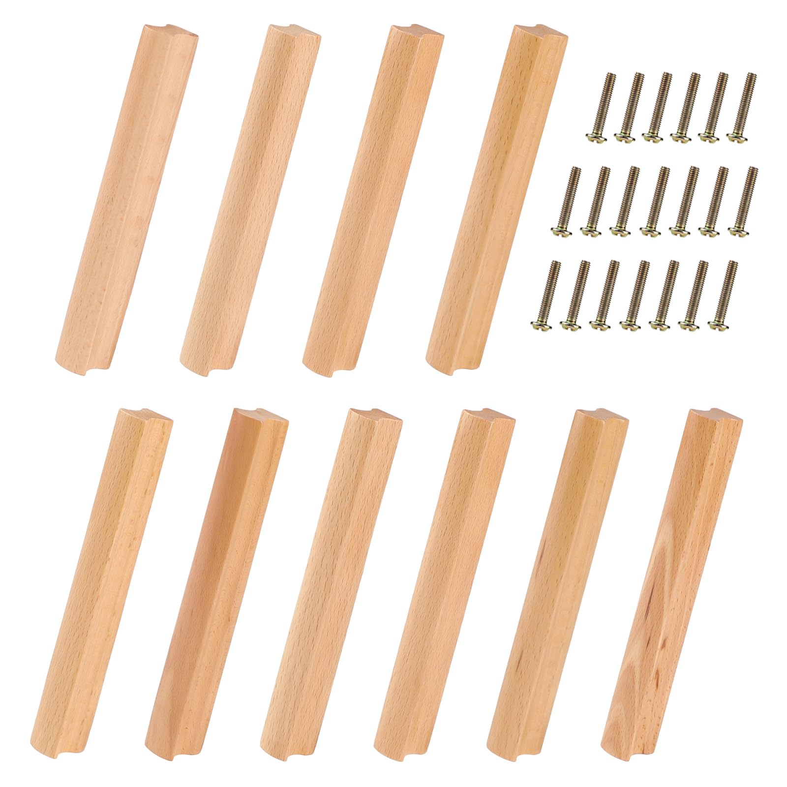 SWAWIS 10 Piezas Tiradores de Madera 160mm, Pomos de Madera para Muebles con Tornillo, Haya Tirador de Cajón para Puertas, Tiradores de Cajones, para Armarios Cajones Muebles Cocinas