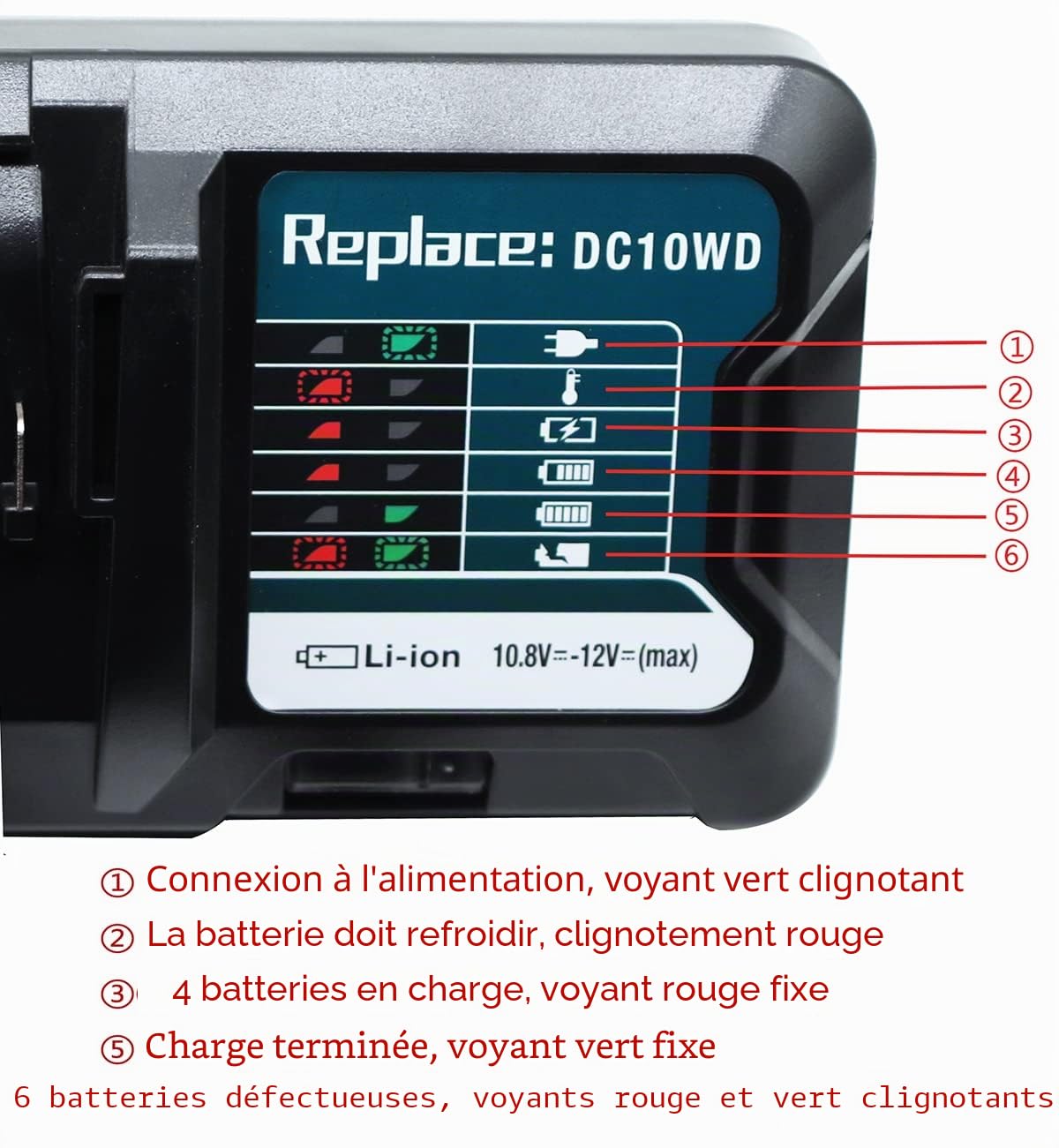 2X 12V 2000mAh BL1021B Batterie avec Chargeur DC10WD