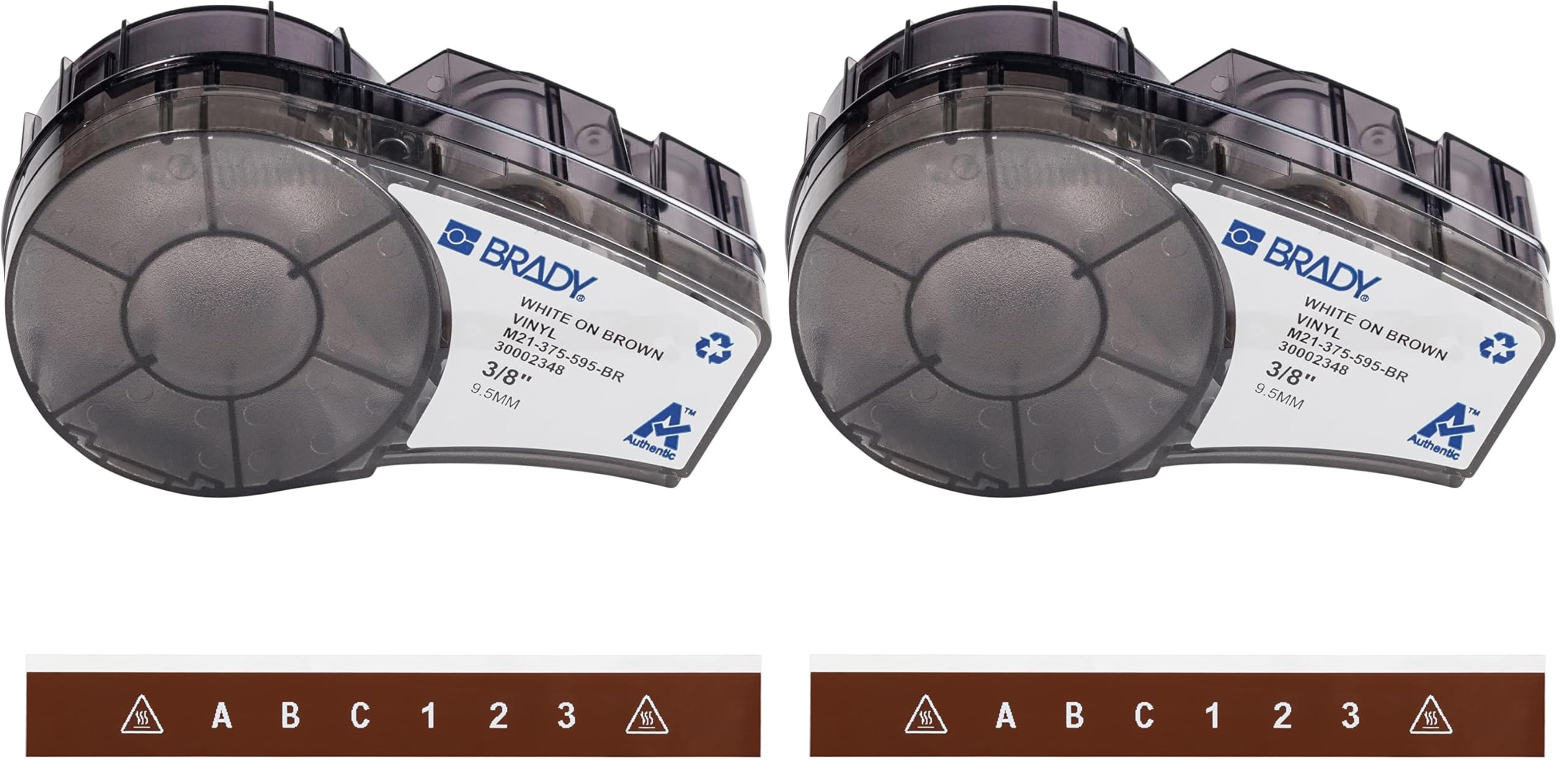Brady Authentic (M21-375-595-BR) All-Weather Vinyl Label for Indoor/Outdoor ID, Lab and Equipment Labeling, White on Brown- ForM210, M210-LAB, M211, BMP21-PLUS and BMP21-LAB Printers, 375" W, 21' L
