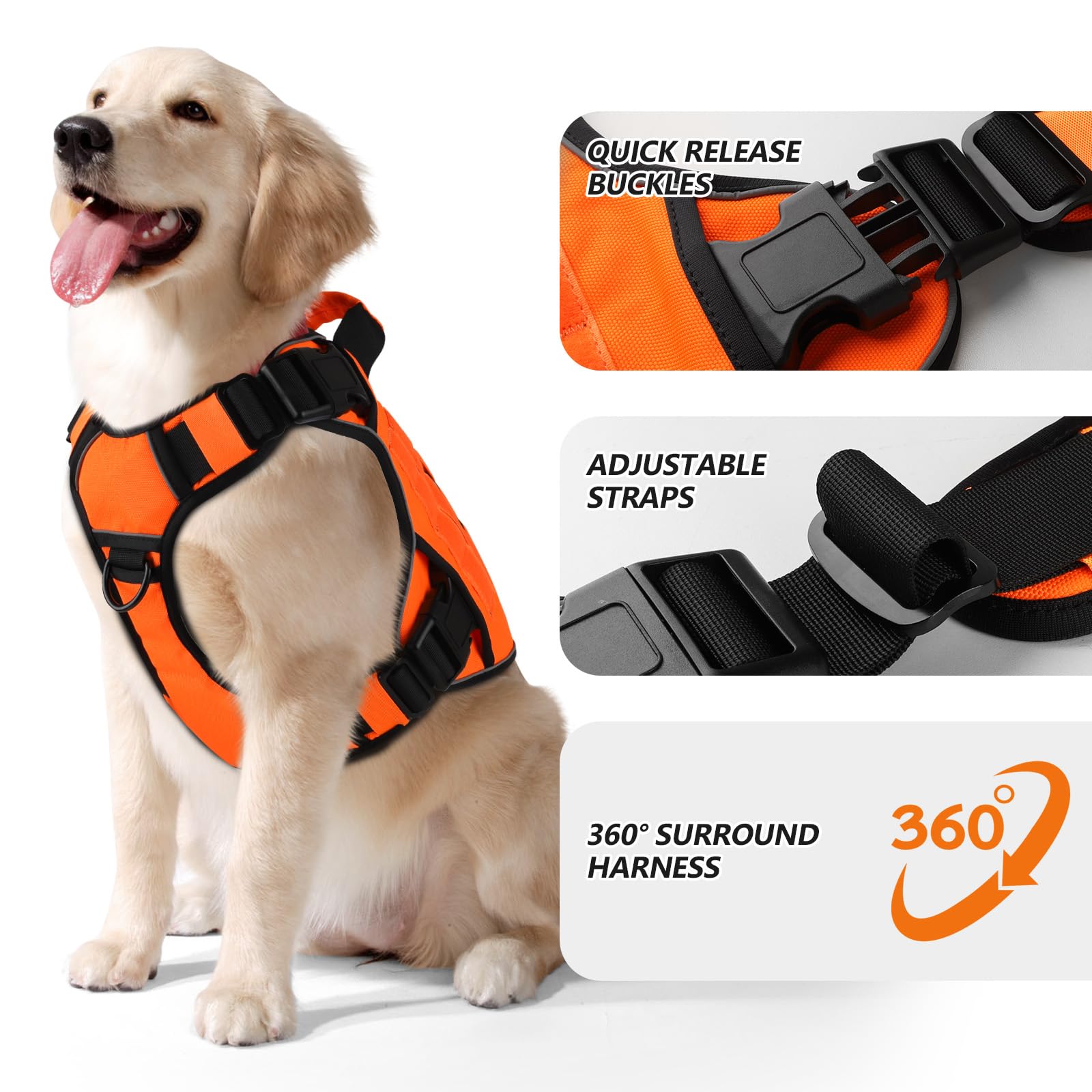 WINGOIN Arnés táctico naranja para perros pequeños, arnés para perro sin tirones | Chaleco militar K9 resistente con asa, reflectante ajustable, para mascotas, para caminar, entrenar y correr