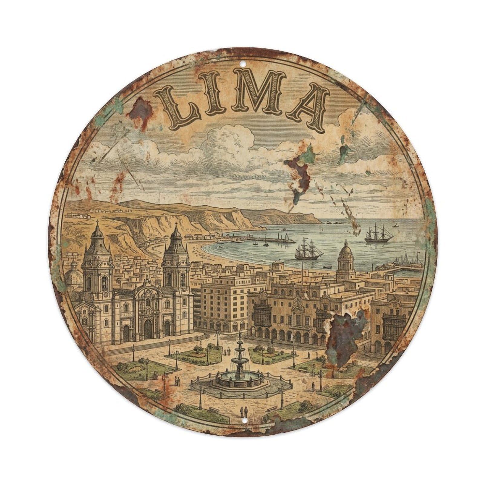 Vintage Travel Peru Lima Metal Tin Sign