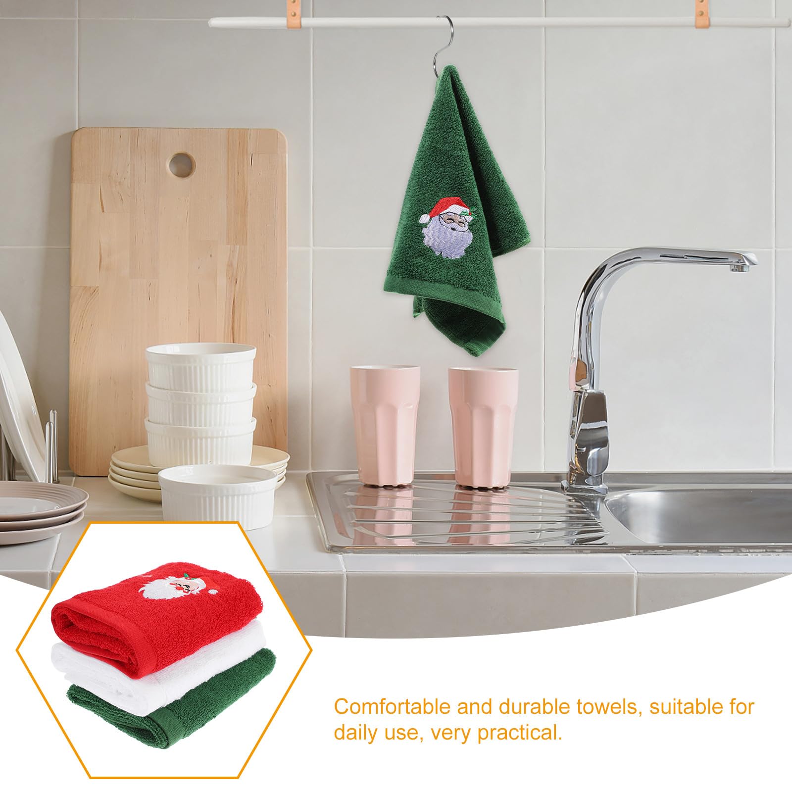 TOPBATHY Paquete de 3 Toallas Navideñas de Algodón, Toalla de Invitados Bordada, Toallita Facial, Decoración Festiva para Las Fiestas, Diseños Aleatorios.