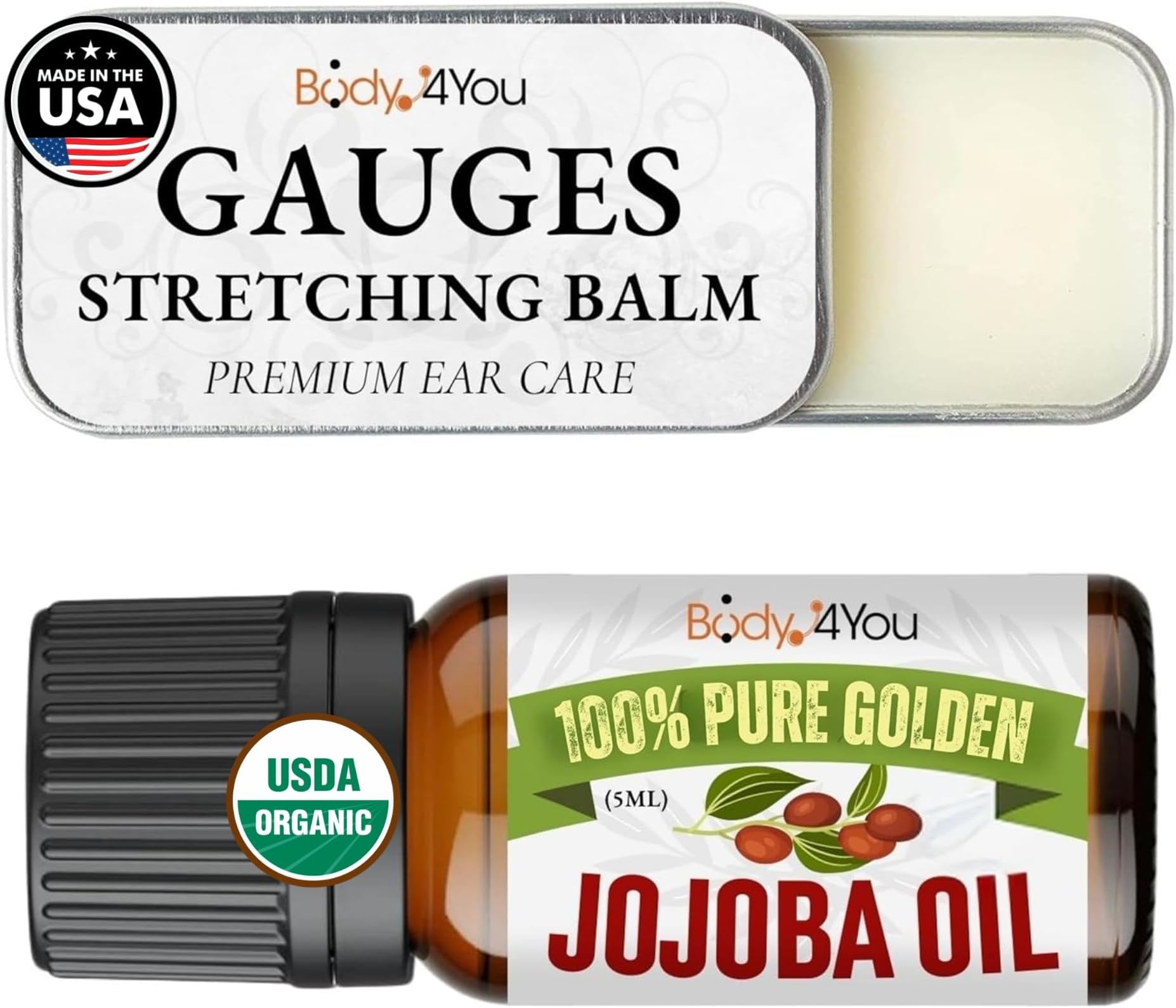 - Piercing Aftercare Kit - Ear Stretching Balm - 100% USDA Organic Jojoba Oil - Stretched Ear Gauges Tragus Nose Septum Lip Navel - Soothe Moisturize Skin Recovery Pure Natural Vegan Solution