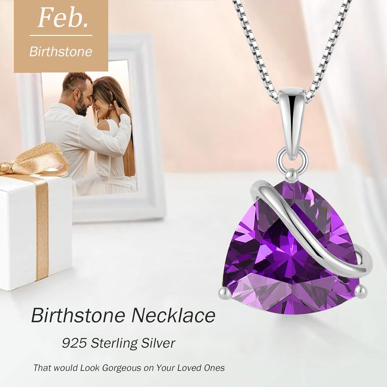 Birthstone Necklace for Women 925 Sterling Silver Triangle cut CZ Halo Pendant Necklaces Infinity Jewelry Gift for Birthday Christmas Mother's Day - Image 2