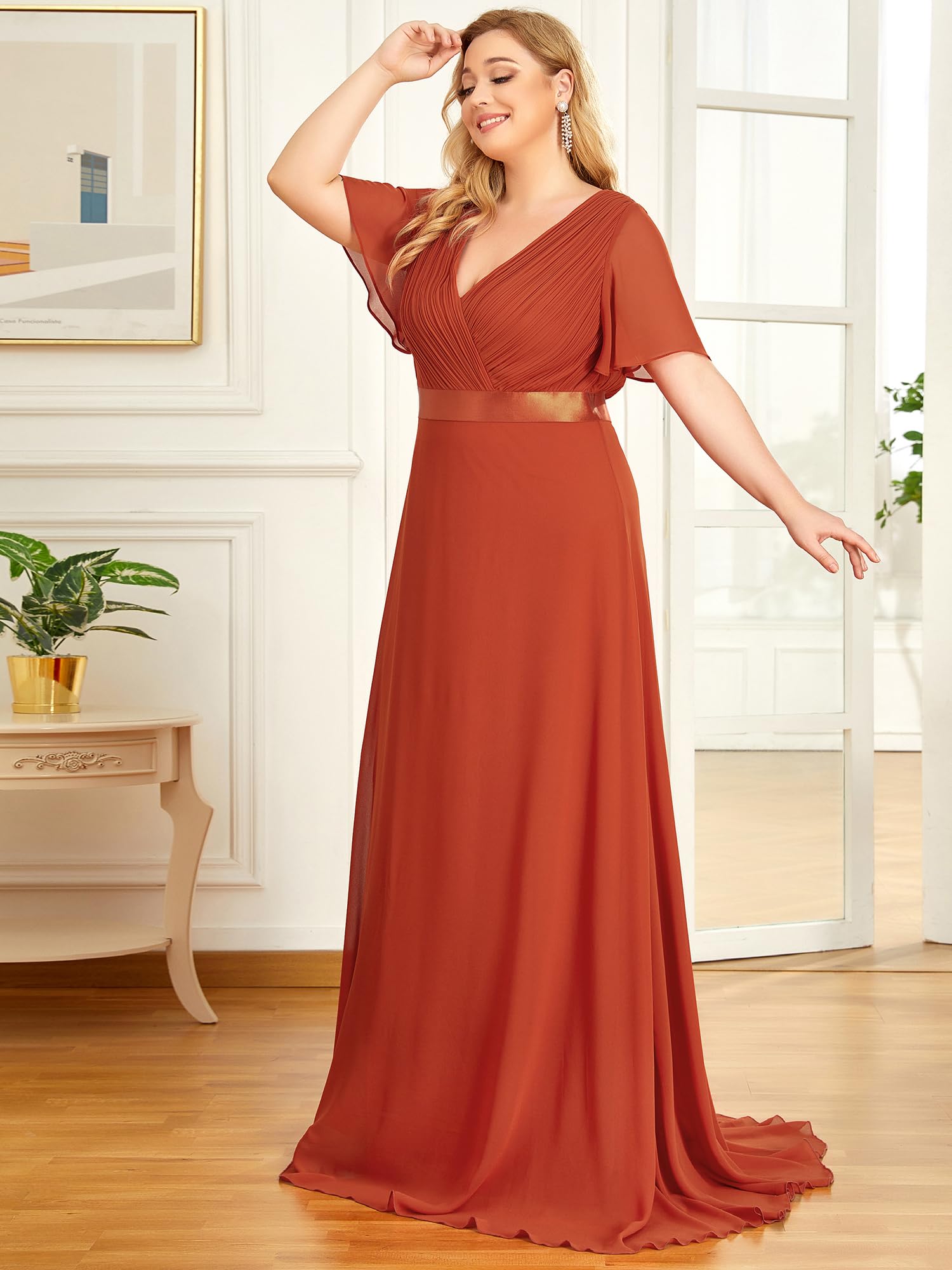 Ever-Pretty Robe de Soirée Grand Taille Mousseline Col V Femme Demoiselle EP09890-PL