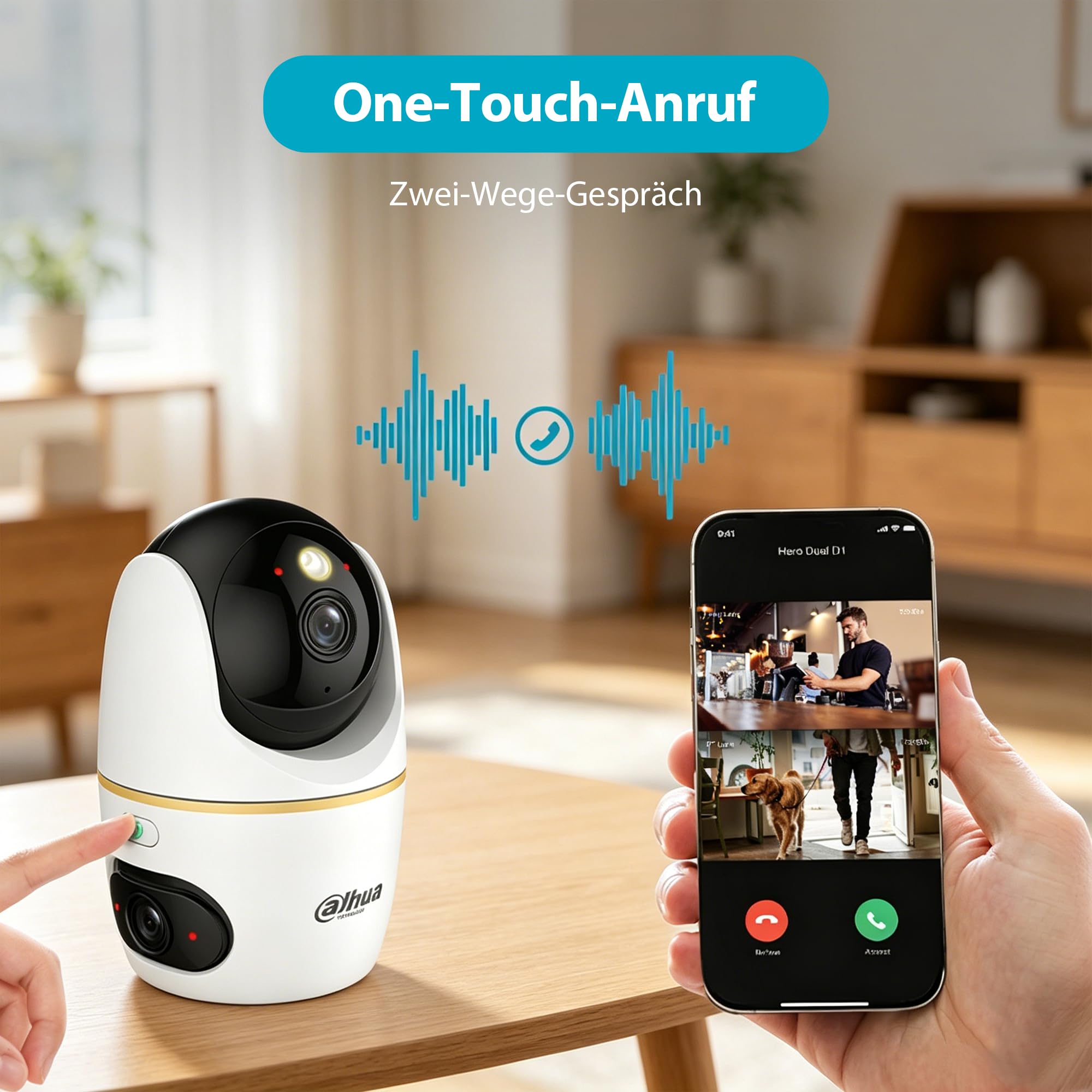 Dahua Dual-Lens Pan Tilt Innenkamera 3+3MP, 2.4/5GHz WLAN, KI Personen-/Tiererkennung, Farbnachtsicht, Automatische Verfolgung, 2-Wege-Audio + Sirene, Privat-Modus, H3D，Baby & Haustier
