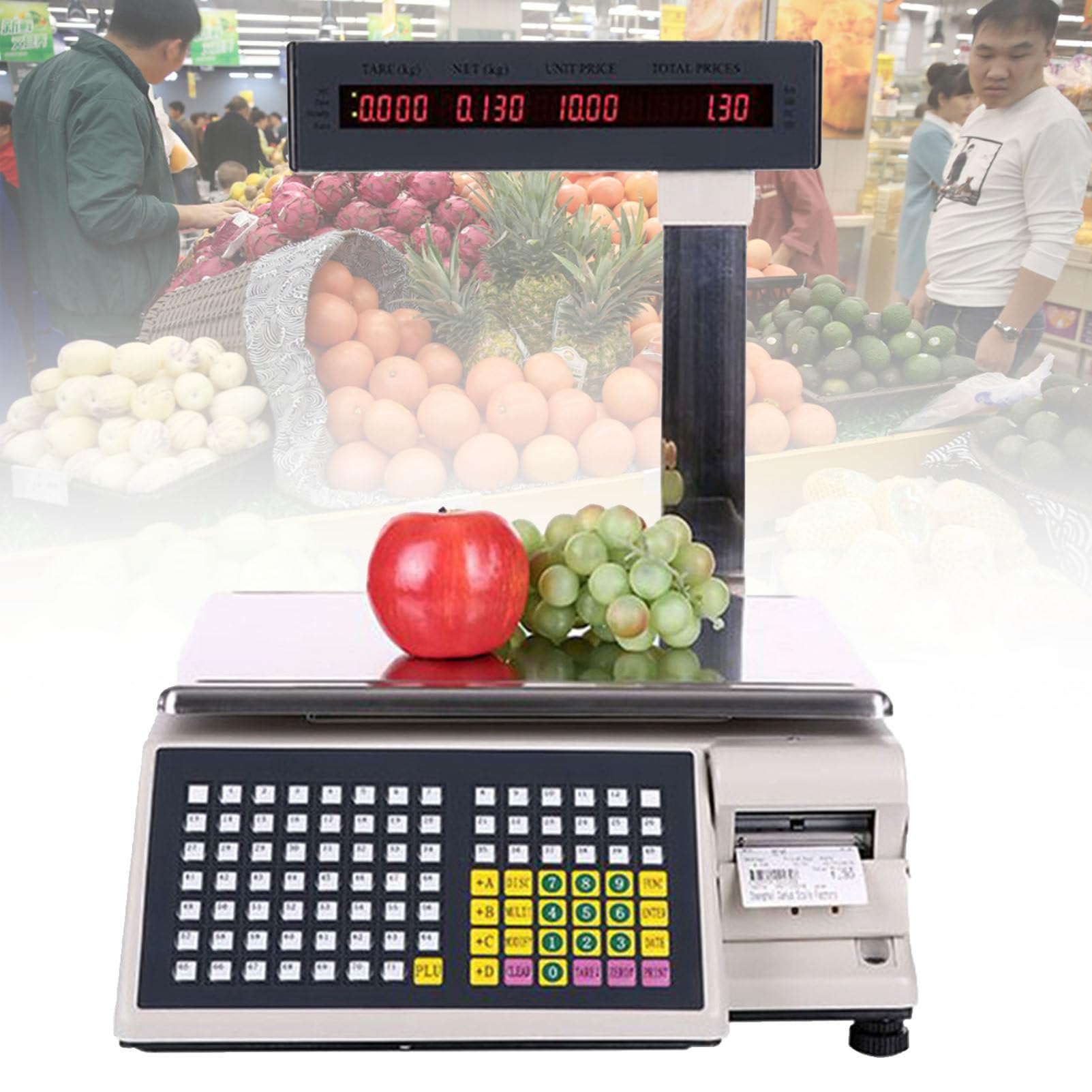 JKJZSALJ Digital Price Computing Scale, Label Thermal Printer, Label Printing Scale Pole Display With Vertical Pole, Double Side Lcd Display For Food Meat Produce,15kg/5g