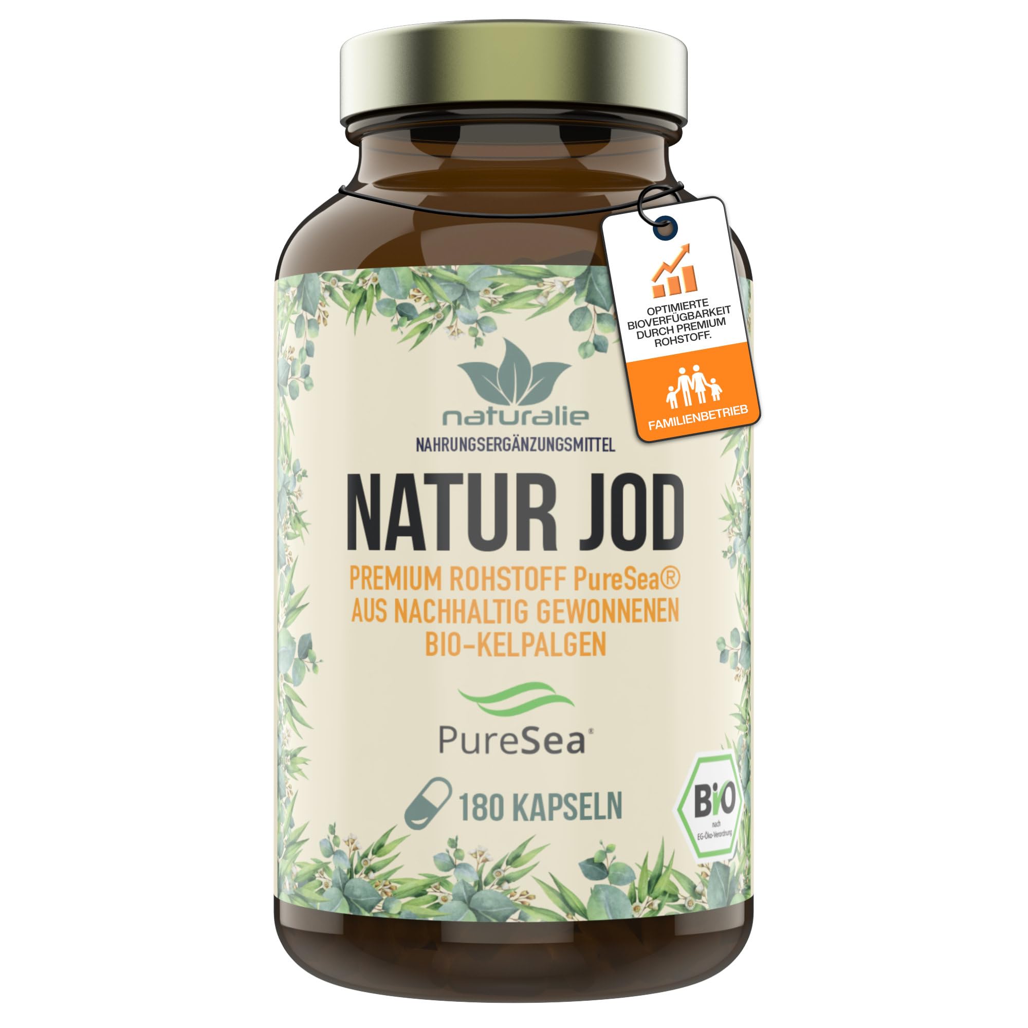 naturalie® - Natur Jod Kapseln | Bio-Kelpalgen aus Schottland | premium Rohstoff PureSea® | 200 µg reines Jod pro Kapsel | 180 Kapseln | ohne unnötige Zusätze