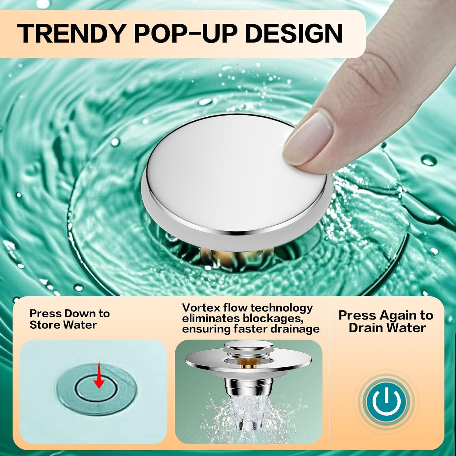 Bathroom Sink Drain Strainer 2 Pack, Universal Pop Up Stopper with Removable Filter Basket, Hair Catcher Drain Plug, Sink Filter Fits 1.1"-1.45" Basin