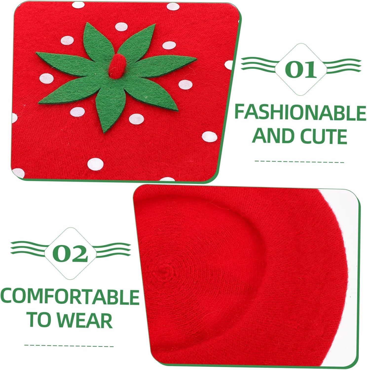Cute Wool Costume Hat for Kids Strawberry Beret Hat for Parties Cosplay and Holiday Dress-Up - Image 9