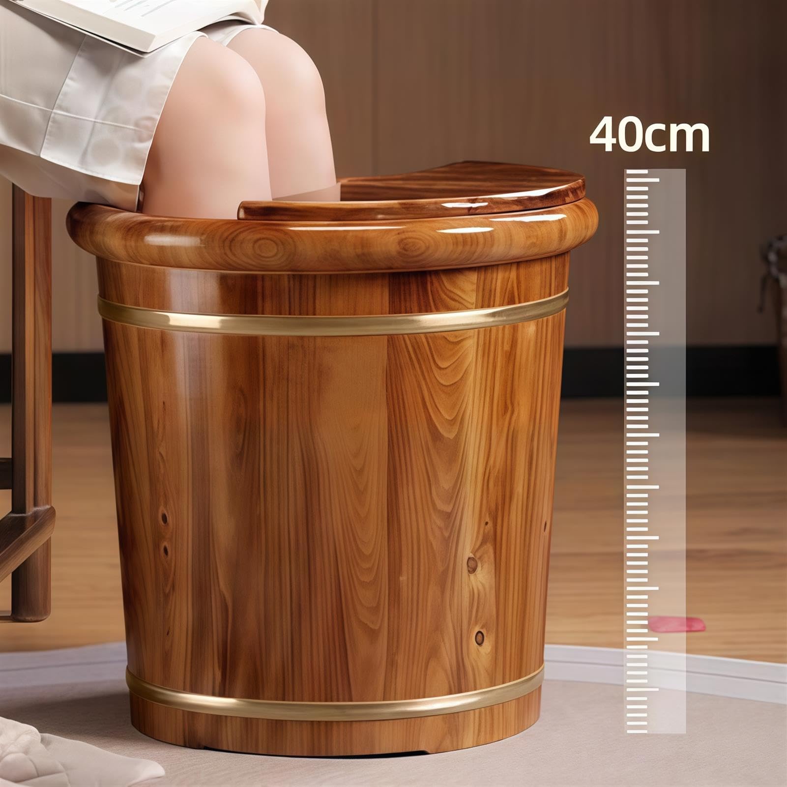 Cubo Madera BañO Pies, BañEra Madera Maciza Pedicura, Barril Pedicura RetencióN Calor con Tapa y Masajeadores, para Centros BañO Casa, SPA Pies y Masajes Relajantes