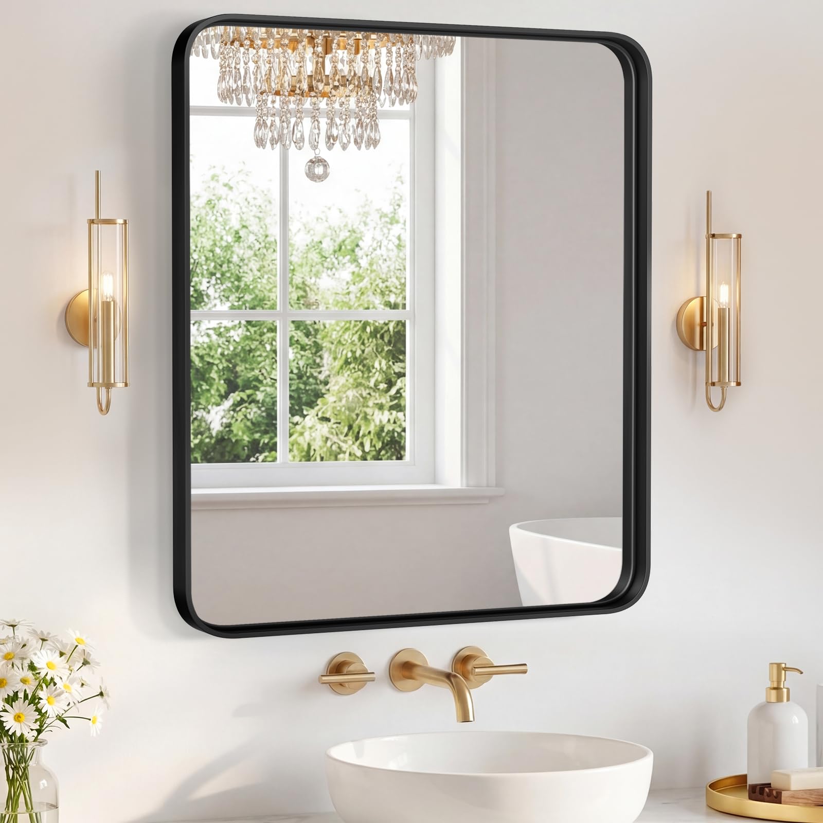 Sweetcrispy Bathroom Mirror 32x28 Inch, Vanity Mirror for Wall