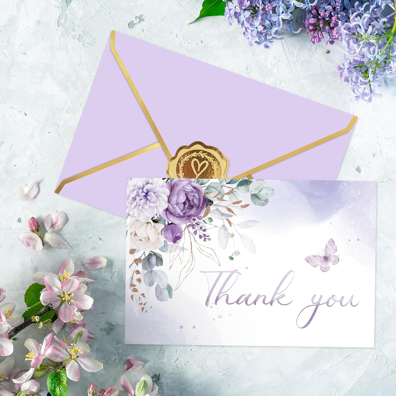 Whaline 24 Pack Purple Floral Thank You Cards with Envelopes Stickers 3 Design Watercolor Flower Greeting Cards Spring Blank Note Cards for Baby Shower Wedding Birthday Party, 4 x 6 Inch - Image 4