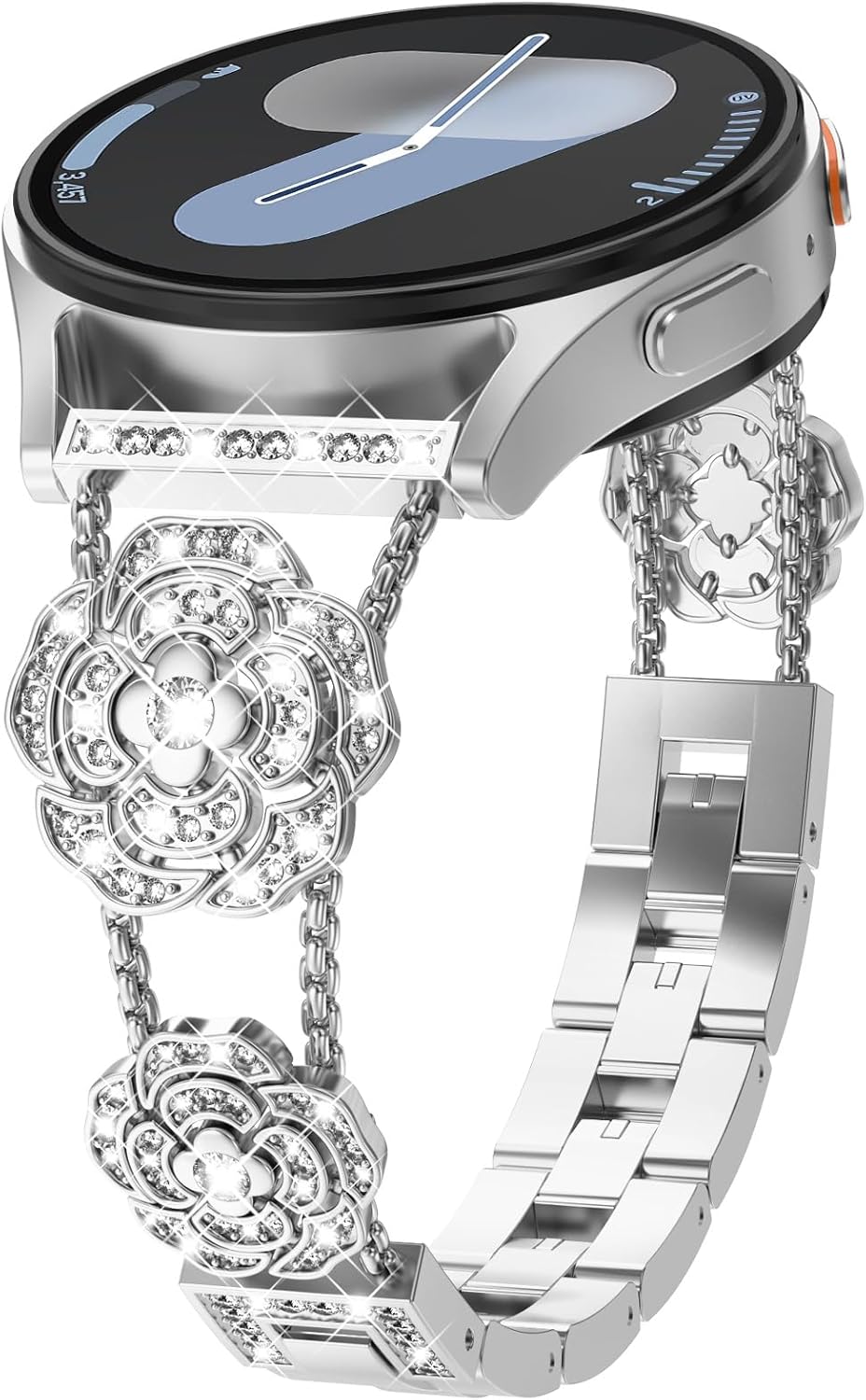 Wingle Bling Band for Samsung Galaxy Watch 7 6 5 4 FE Band 40mm 44mm Women Galaxy Watch 5 Pro 45mm,Camellia Rose Flower 20mm Metal Band for Active 2/ Watch 6/4 Classic 43mm 47mm 42mm 46mm/Watch 3 41mm
