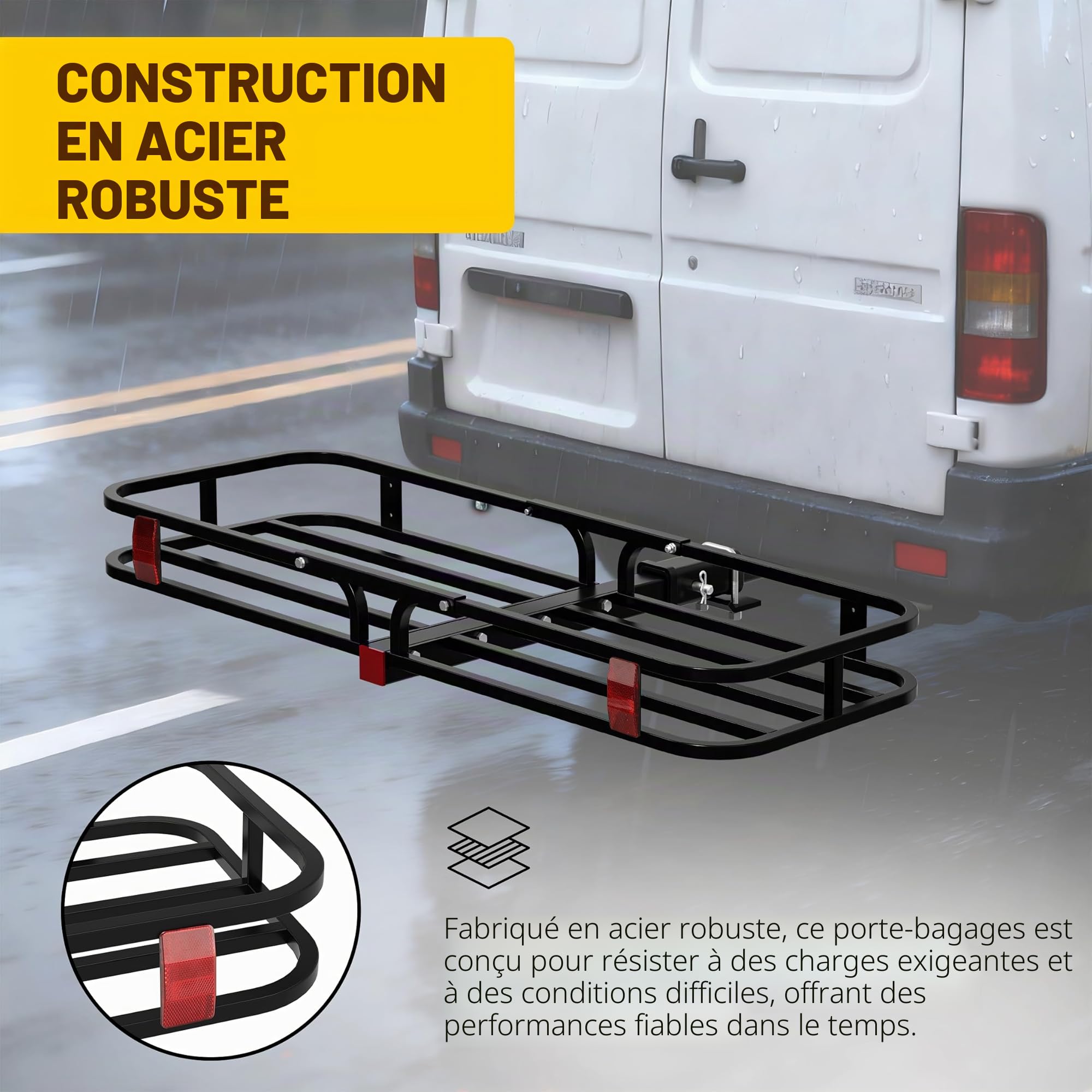 MAXXHAUL 70107 Porte-Bagages attelage en Acier avec Rails latéraux Hauts pour Camping-Car, camions, SUV, camionnettes, Voitures, capacité de Charge de 227 kg, 135 x 49 cm, Noir