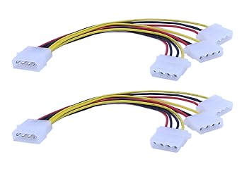 2-Pack Molex 4 Pin Power Supply Y Splitter Cable - 3 Female to 1 Male8 Inchs