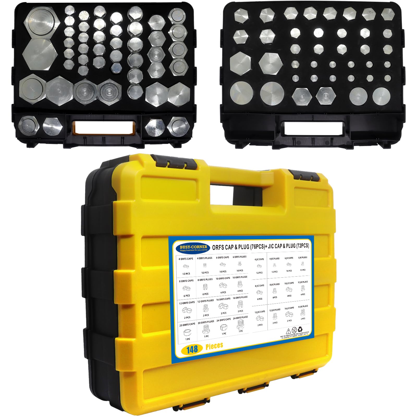 JIC und ORFS Master Industrie-Hydraulikkappe und Stopfen, Schlauch- und Rohrverschraubungs-Set, Kappe und Stecker, Präzisionsgewinde in ORFS-Größen 4, 6, 8, 10, 12, 16, 20, 24 und 37 °