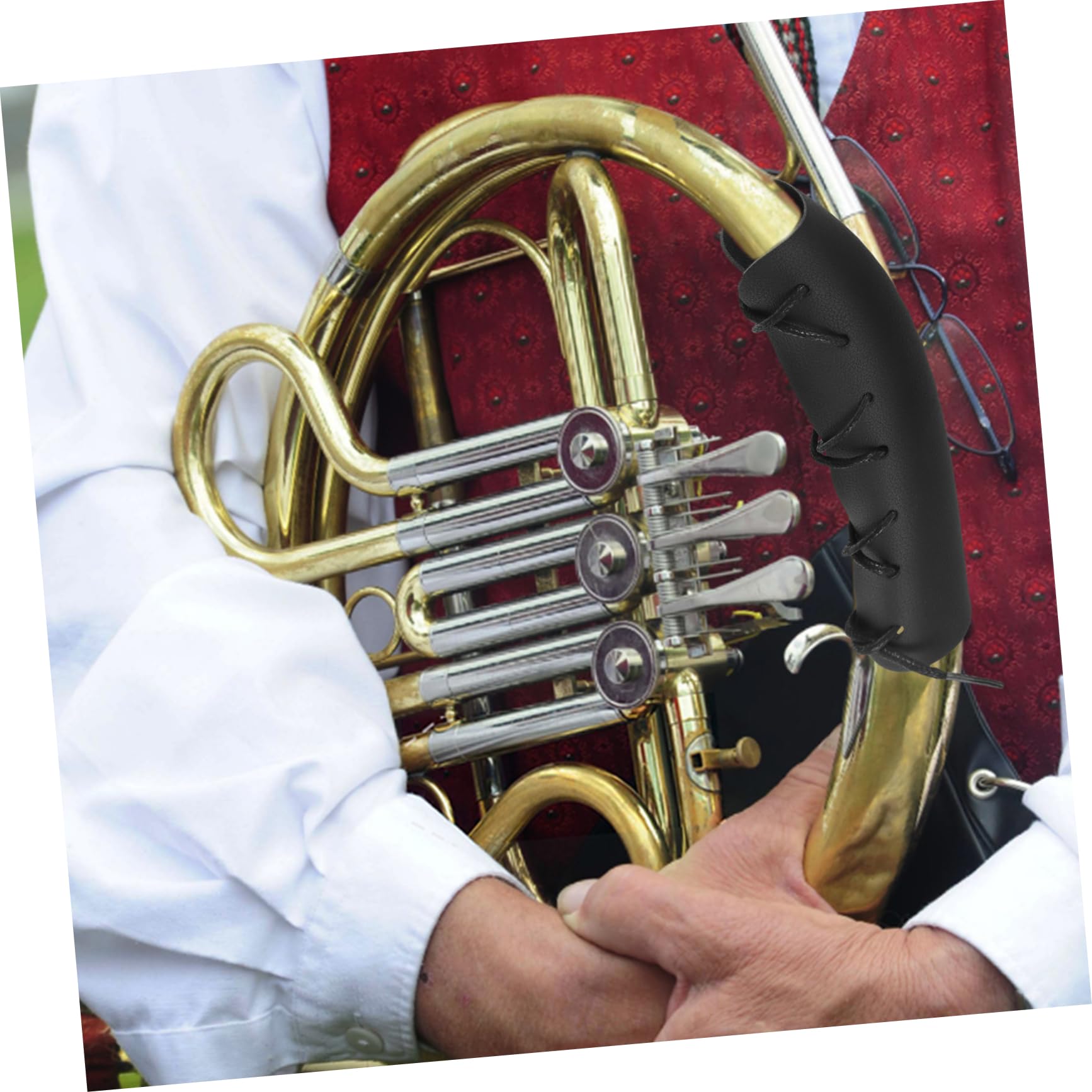 ibasenice Protezione Guardia Antiscivolo per Corno Francese con Cinghia in Pu Nero e Impugnatura Comoda per Strumento Musicale
