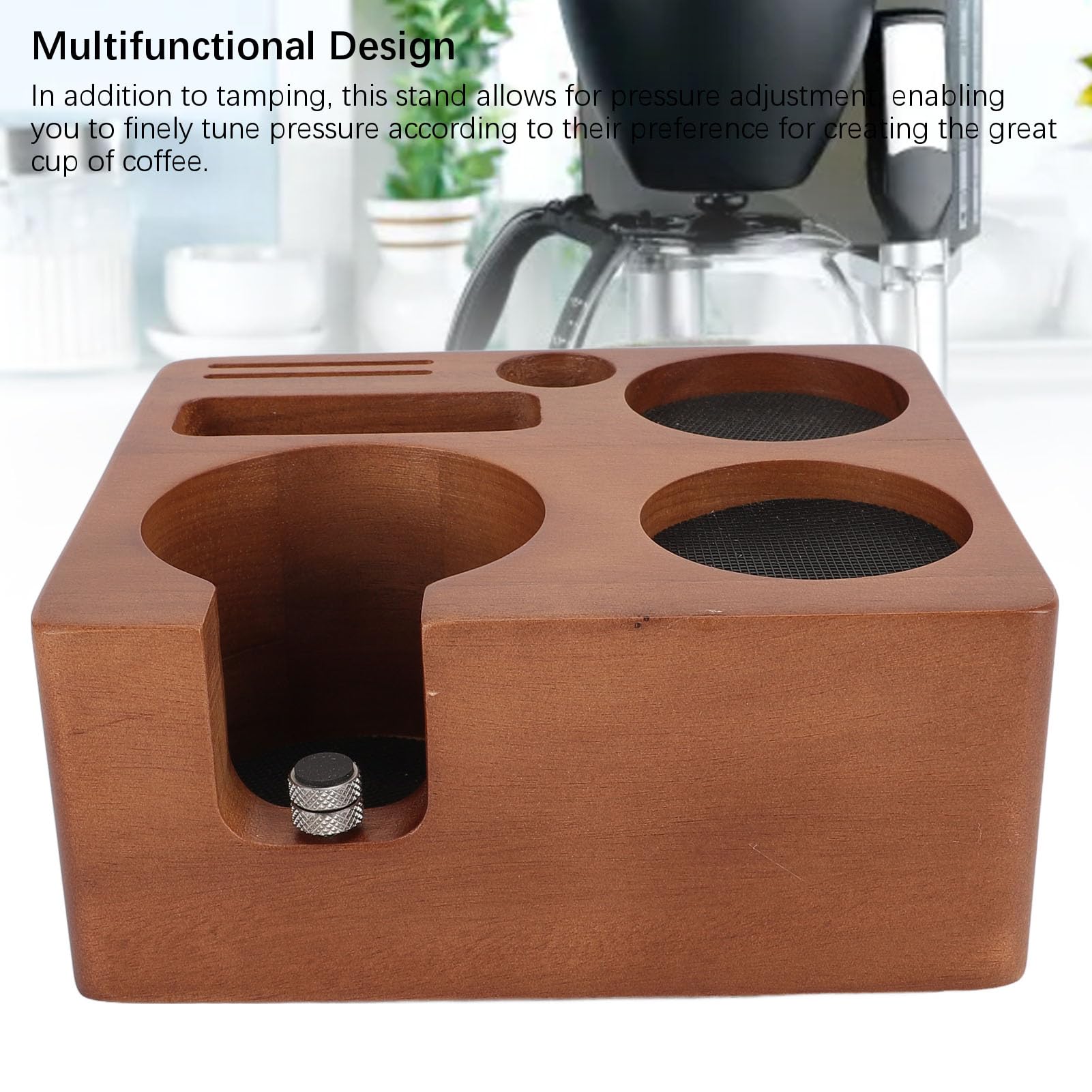 Estación de apisonamiento de espresso, soporte multifuncional de madera para café para portafiltro, manipulador y distribuidor de 58 mm