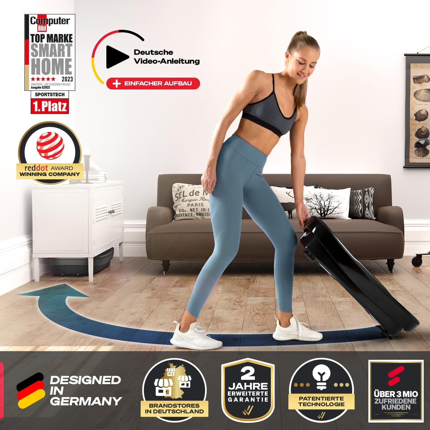 Sportstech VP250 Vibrationsplatte für Zuhause, Rüttelplatte für Frauen & Männer, Lymphdrainage, Fettverbrennung & Muskelaufbau, Ganzkörpertraining, leiser Motor, 200 W, 180 Stufen, Bluetooth