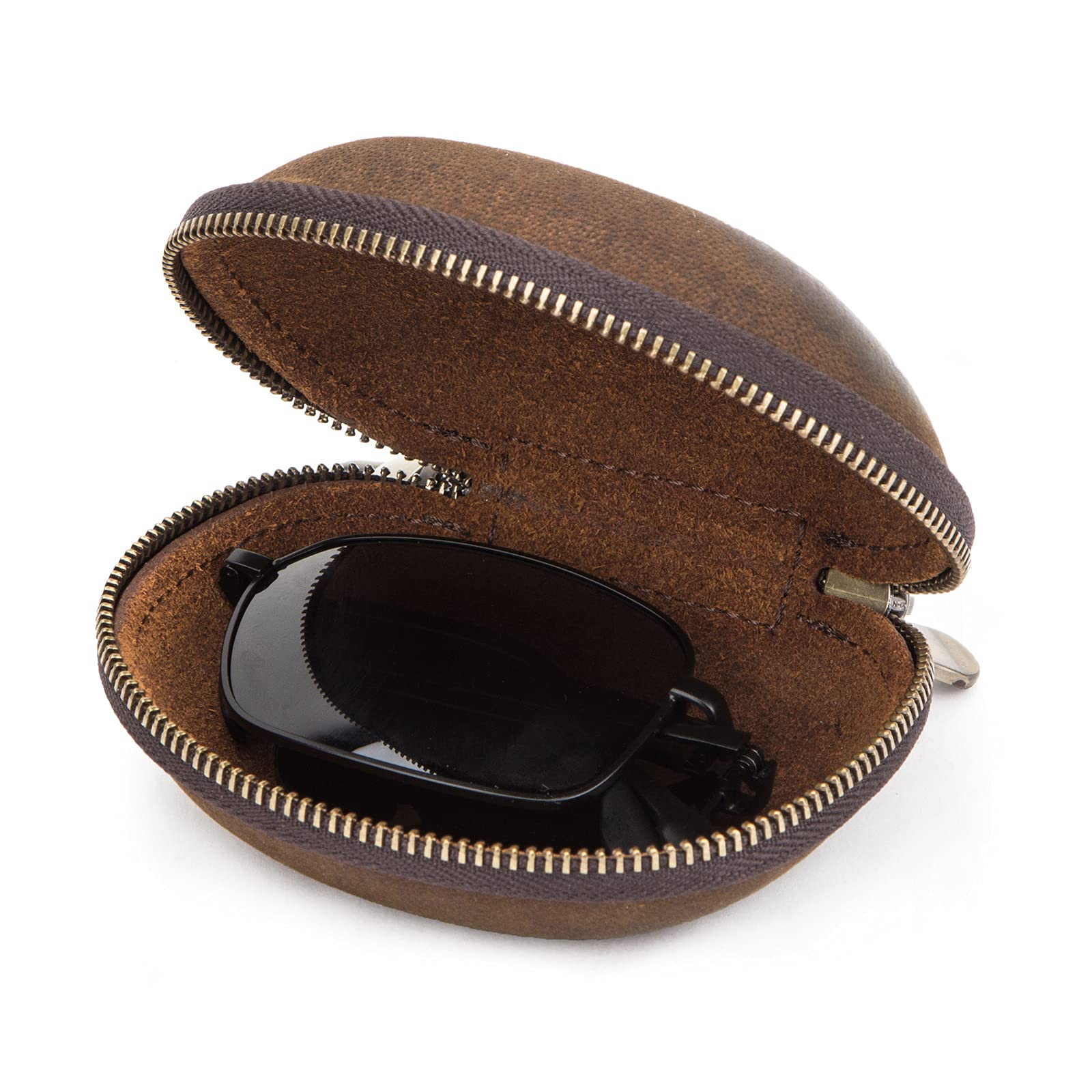 Contacts Custodia protettiva in vera pelle per occhiali da sole, astuccio da viaggio d'affari per uomini e donne, stile vintage (caffè)