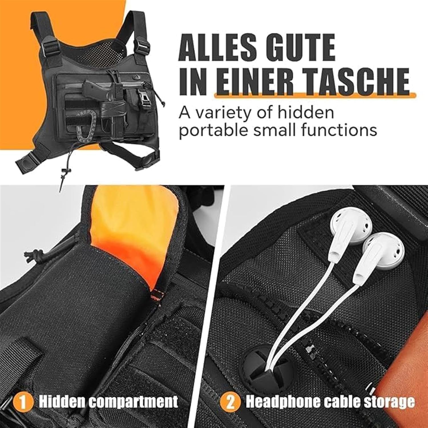 HoldOneLight Chaleco Reflectante Deportivo Hombre con Bolsillo Táctico Frontal, Arnés Portátil de Pecho para Actividades al Aire Libre, Ideal para Caza, Running y Ciclismo con Compartimento EDC