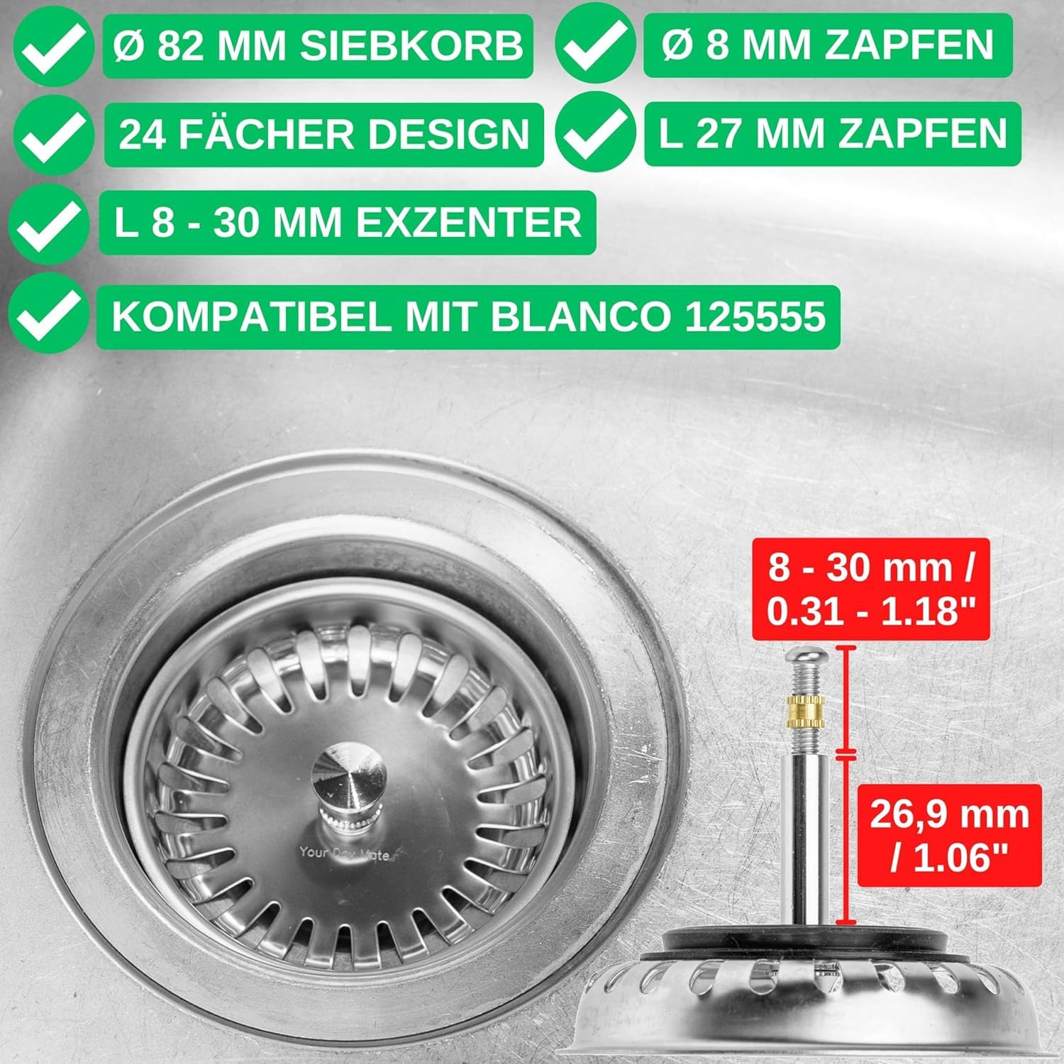 Blanco 125555 Sitko do Zlewu, Chrom, 8.5 x 8.2 x 8.5 cm