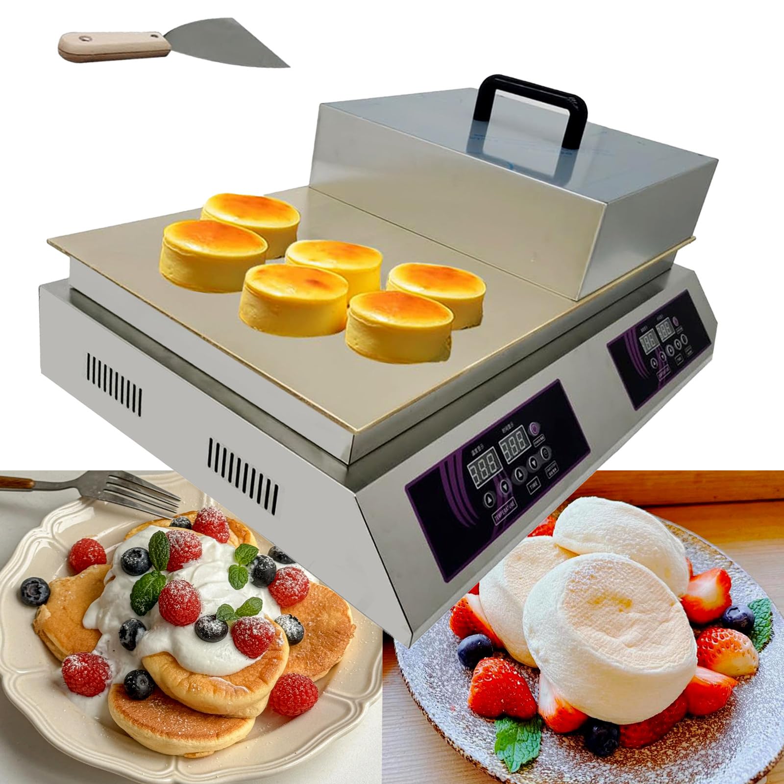 SENJINGHUA Commercial Electric Griddle Pancake Maker Souffle Maker Dorayaki Baker Muffin Making Machine with 14.7x13.5inch Copper Heating Plate for Home Kitchen Restaurant Snack Bar Dualhead