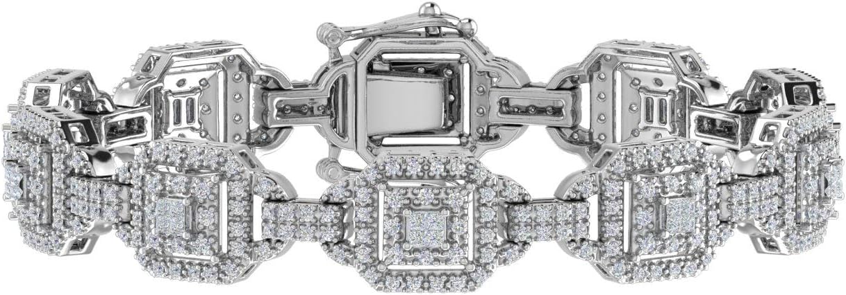 2 Carat Round and Princess Cut Diamond Link Bracelet for Women in 925 Sterling Silver (7 Inch)