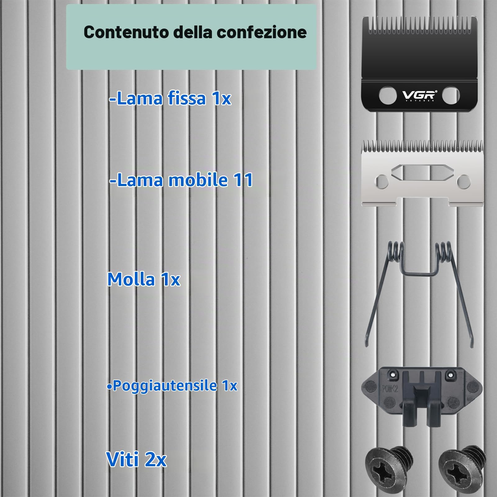 VGR 001 Lama di ricambio in acciaio al carbonio DLC per clipper, Lame mobili in ceramica di precisione professionale con 2 coppie di viti, Clipper modello con lama fissa rivestita