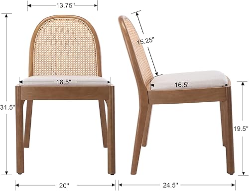 Miniatura 5 de DUOMAY Mid-Century - Juego de 2 sillas de comedor de ratán modernas, sillas de comedor de madera con respaldo de caña y asiento acolchado, silla de