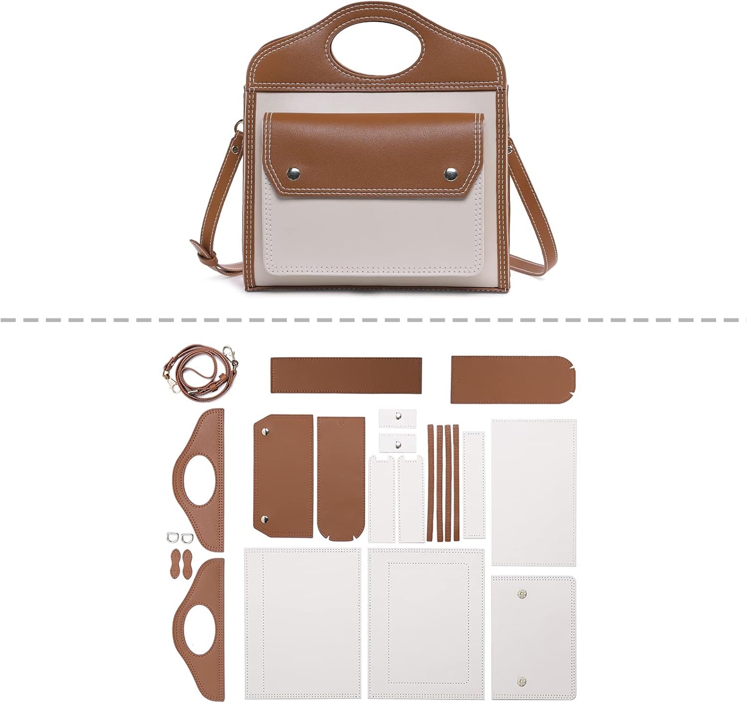 POPSEWING Pocket Handbags DIY Tote Kit for Girls, Leather Bag Kit with Sewing Kits for Shoulder Bag, DIY Purse Leather Kits for Personalized Gift