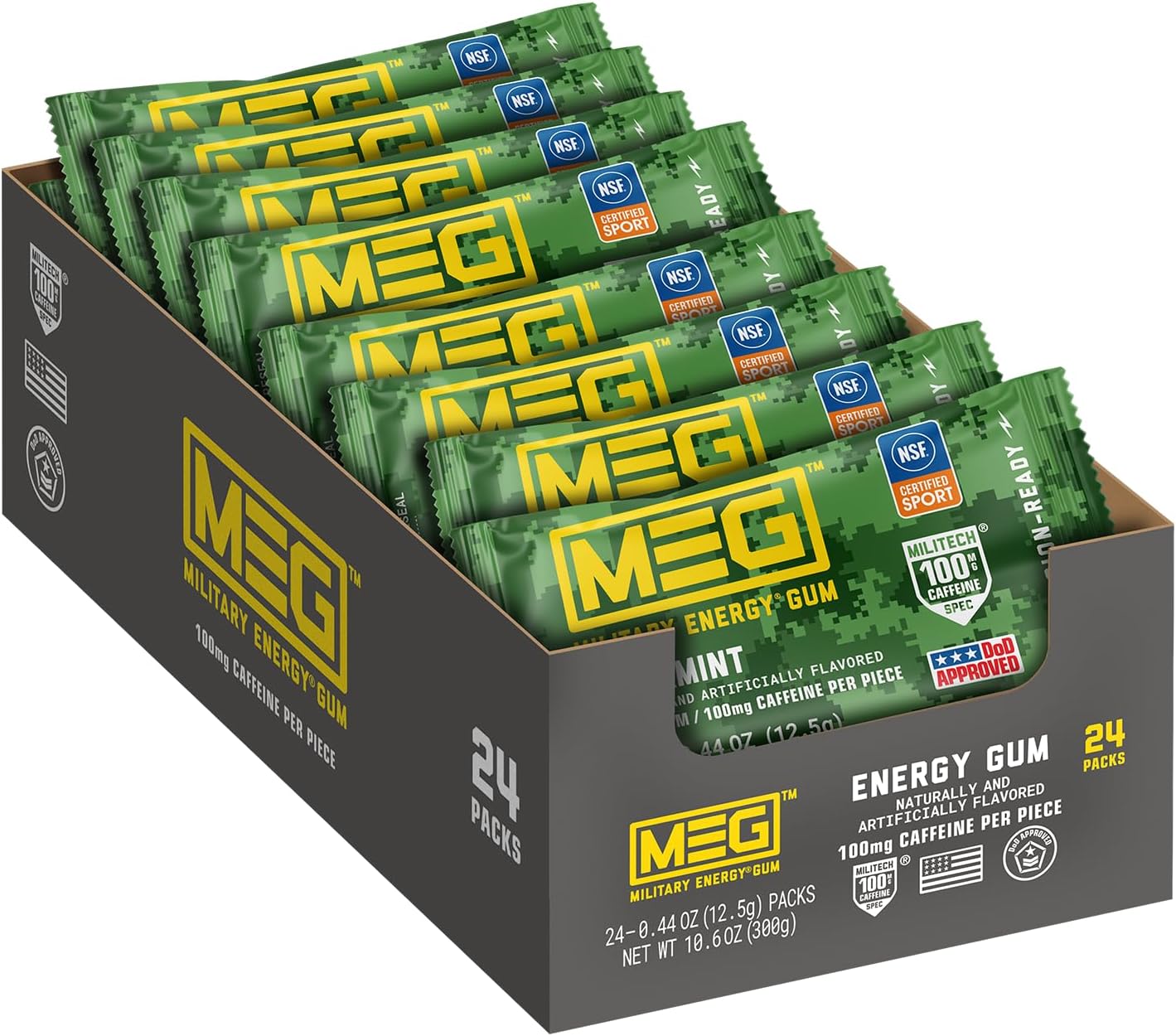 Military Energy Gum | 100mg of Caffeine Per Piece + Increase Energy + Boost Physical Performance + Spearmint 24 Pack (120 Count)