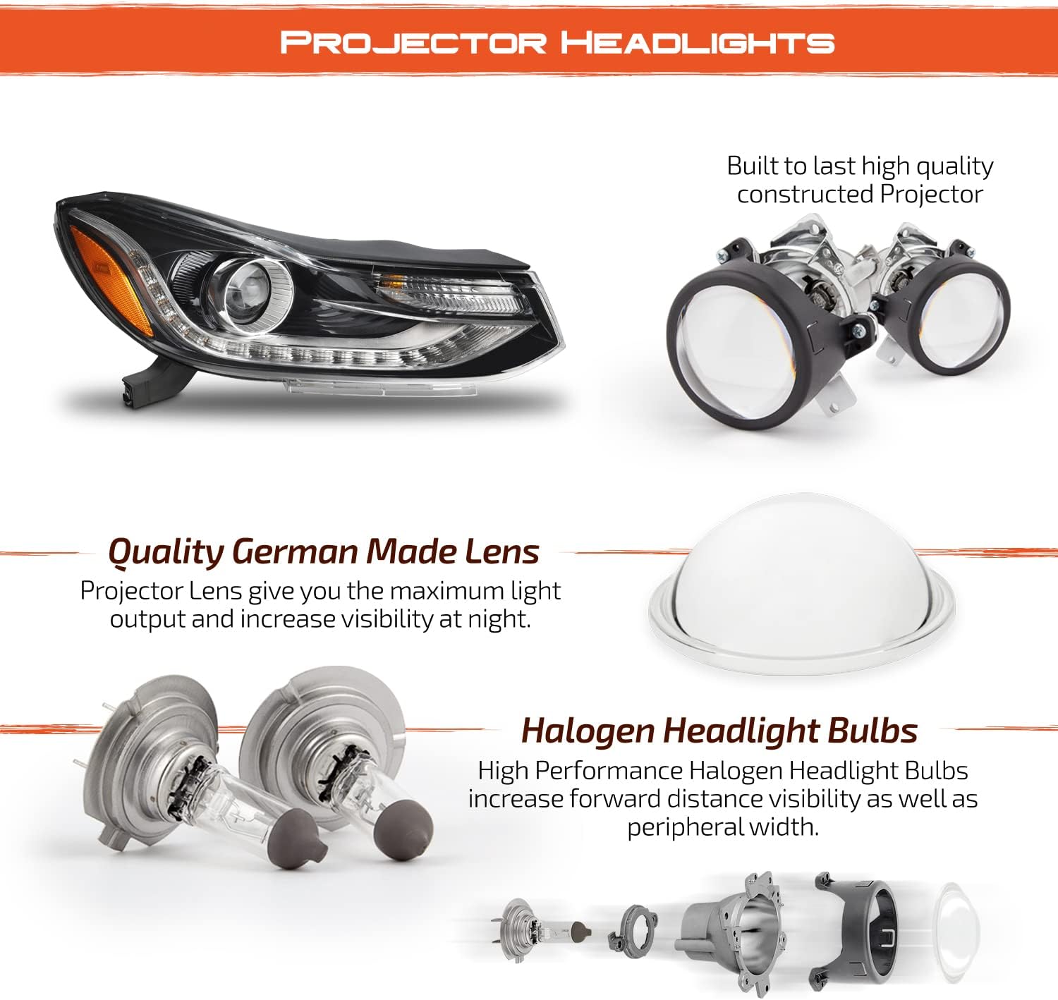 AKKON - Fit 2017 2018 2019 2020 2021 2022 Chevy Trax Projector Headlight w/LED DRL [Factory Style] Headlamps Passenger + Driver Side