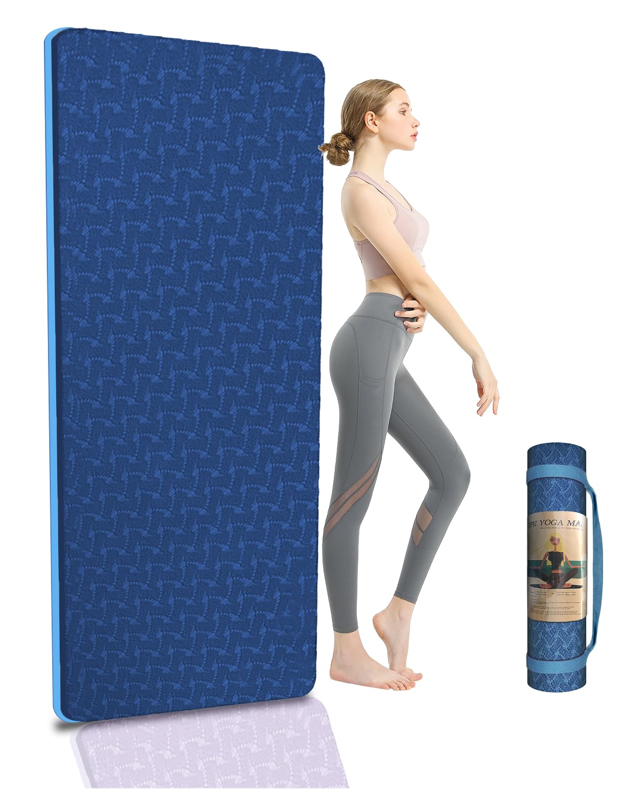Esterilla de yoga de 1/3 pulgadas QMKGEC de 8 mm TPE antideslizante extra gruesa de alta densidad ecológica para yoga, entrenamiento, pilates, yoga para mujeres y hombres (azul marino)