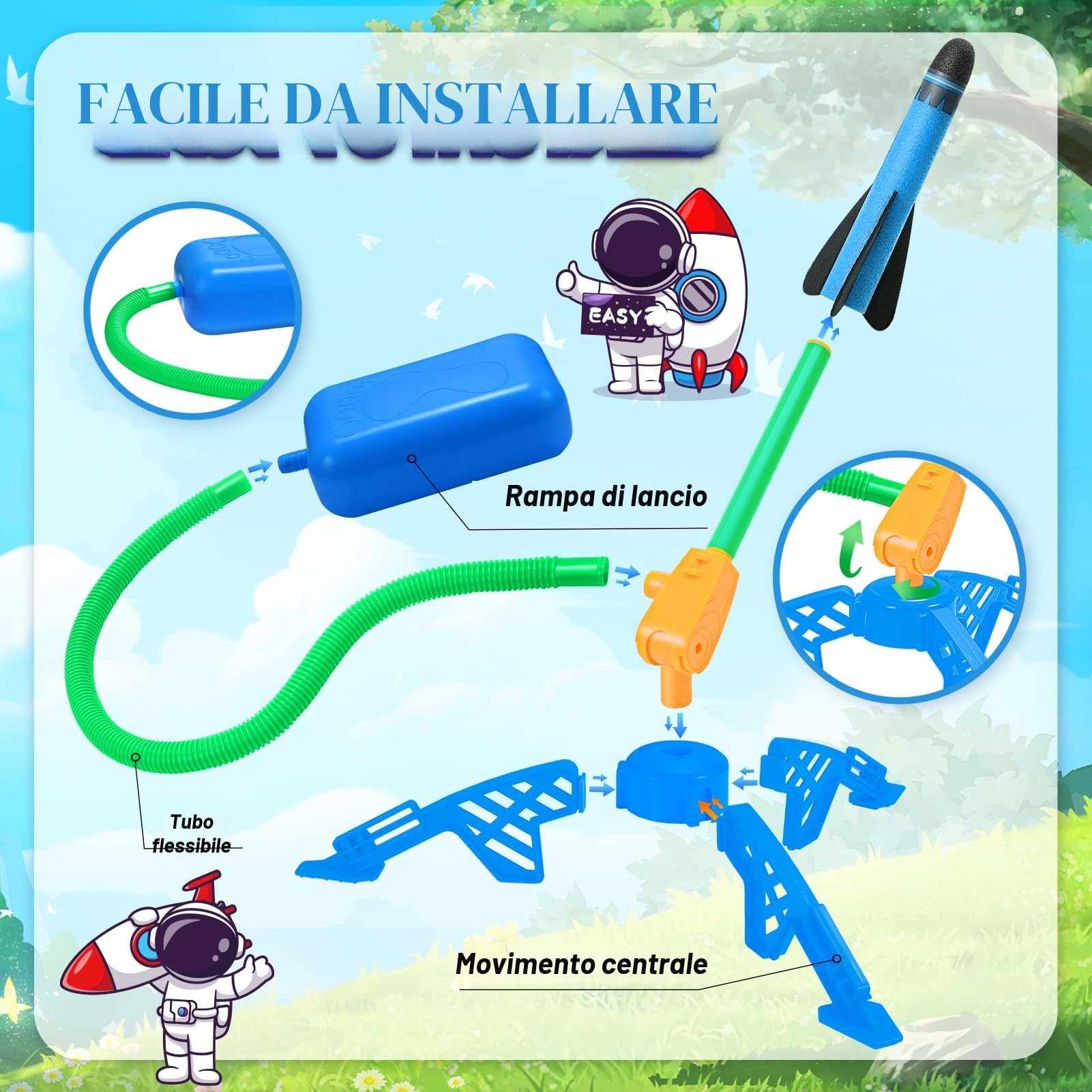 HappyGoLucky Giochi Bambini 3 4 5-8 Anni, Razzo Spaziale Giocattolo Regalo Bimba 4 5 6 7 8 Anni Giochi da Giardino per Bambini Regalo Bambino 5 6 7 8-10 Anni Maschio da Esterno per Bambini