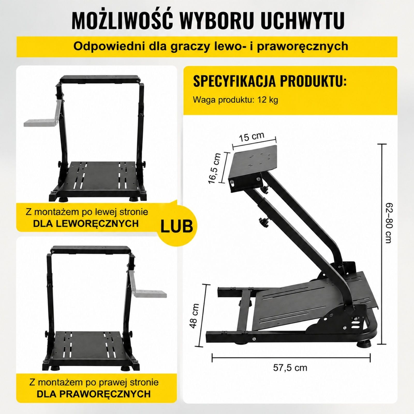 Składany stojak na kierownicę do symulatora wyścigowego ze stali węglowej z uchwytem na dźwignię zmiany biegów