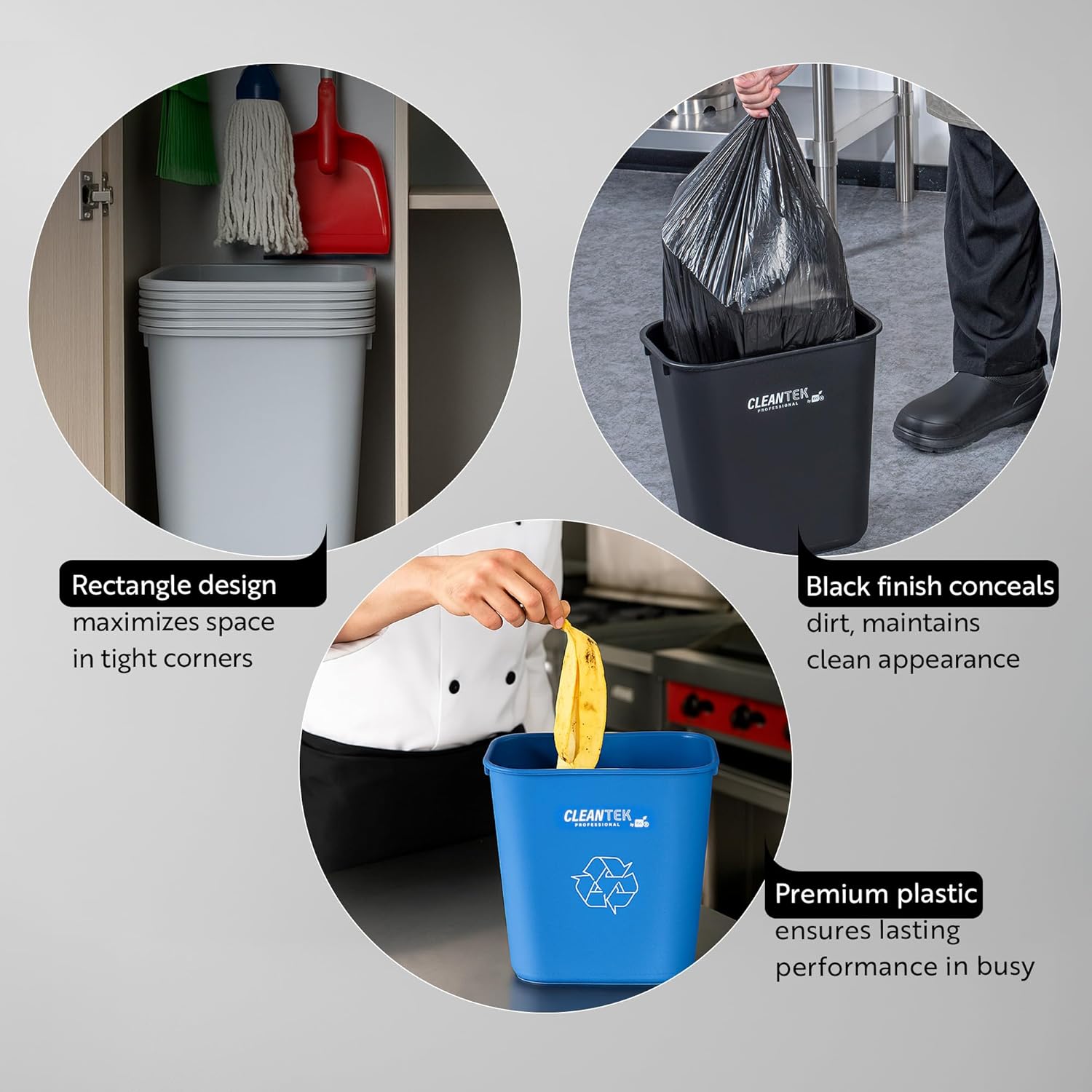 Restaurantware Rectangular Trash Can 1 Count Black Plastic 7 Quart Wastebasket, Office Bin Space-Saving Heavy-Duty Black Waste Bin for Indoor Office Kitchen, or Restroom Use