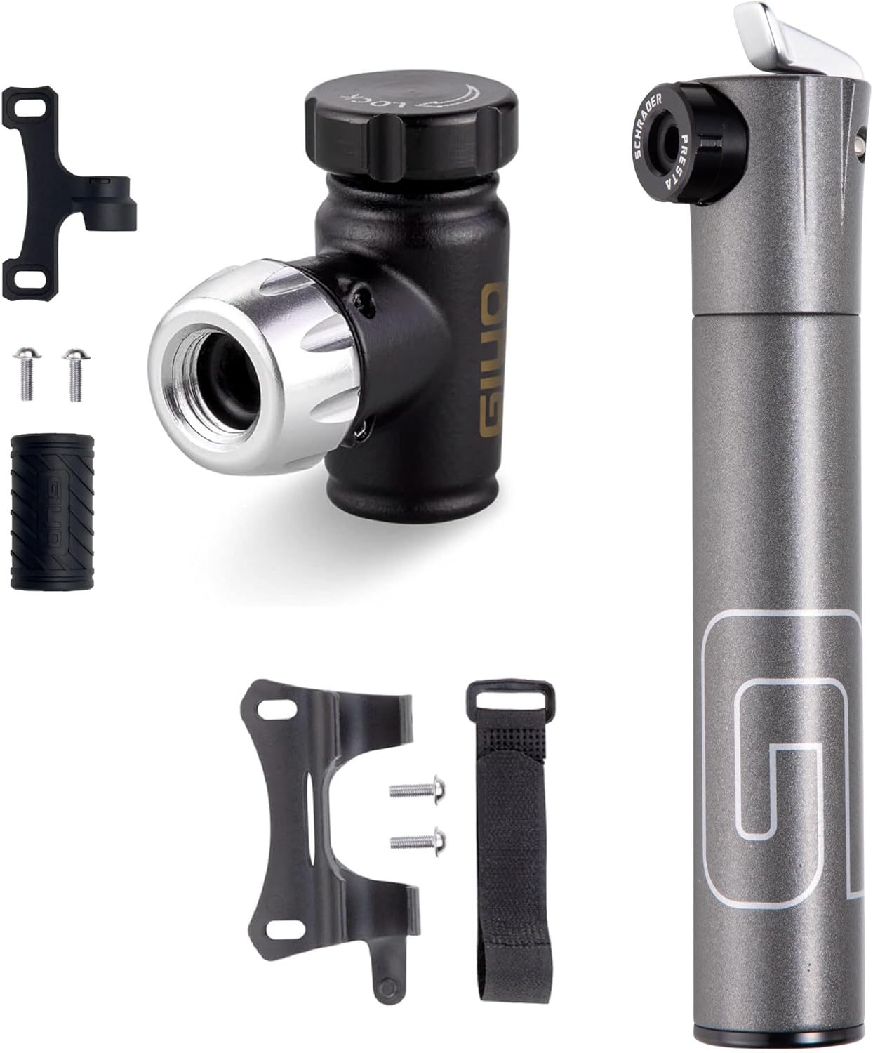 GIYO Small Bike Tire Pump & CO2 Inflator Christmas Bundle for Cyclists | 80 PSI Micro Pump + All Metal CO2 Regulator with Flow Control Valve | Taiwan Made