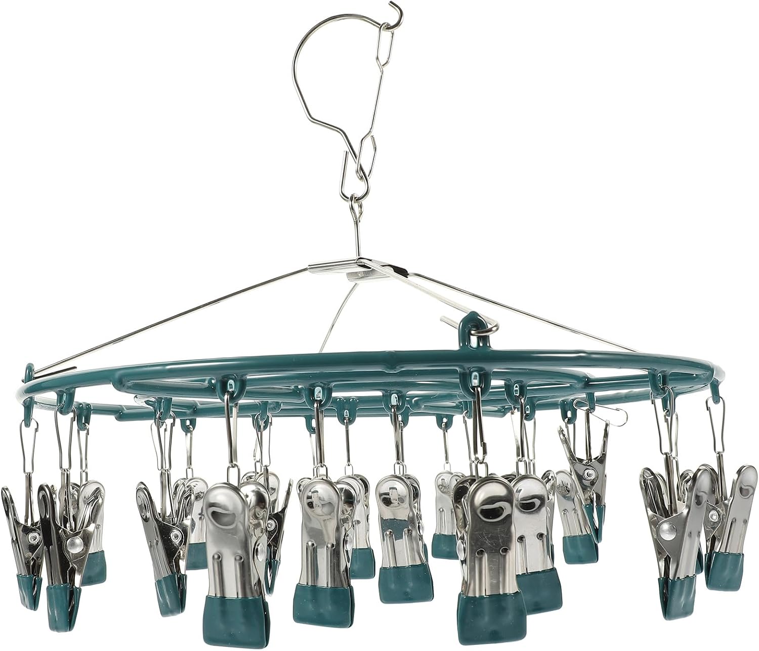 VALICLUD Metal Coated Clothes Hanger with 24 Clips, Multipurpose Underwear and Sock Drying Rack, Colored Laundry Clip Hanger for Adult and Household Use